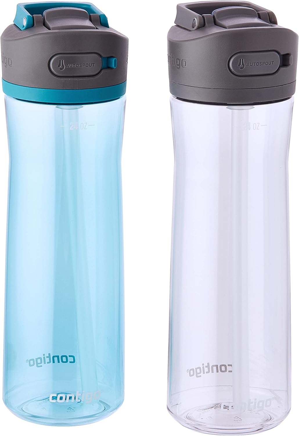 Contigo Ashland 2.0 Leak-Proof Water Bottle with Lid Lock and Angled Straw, Dishwasher Safe, Interchangeable Lid, 2-Pack, 24oz, Juniper/Sake