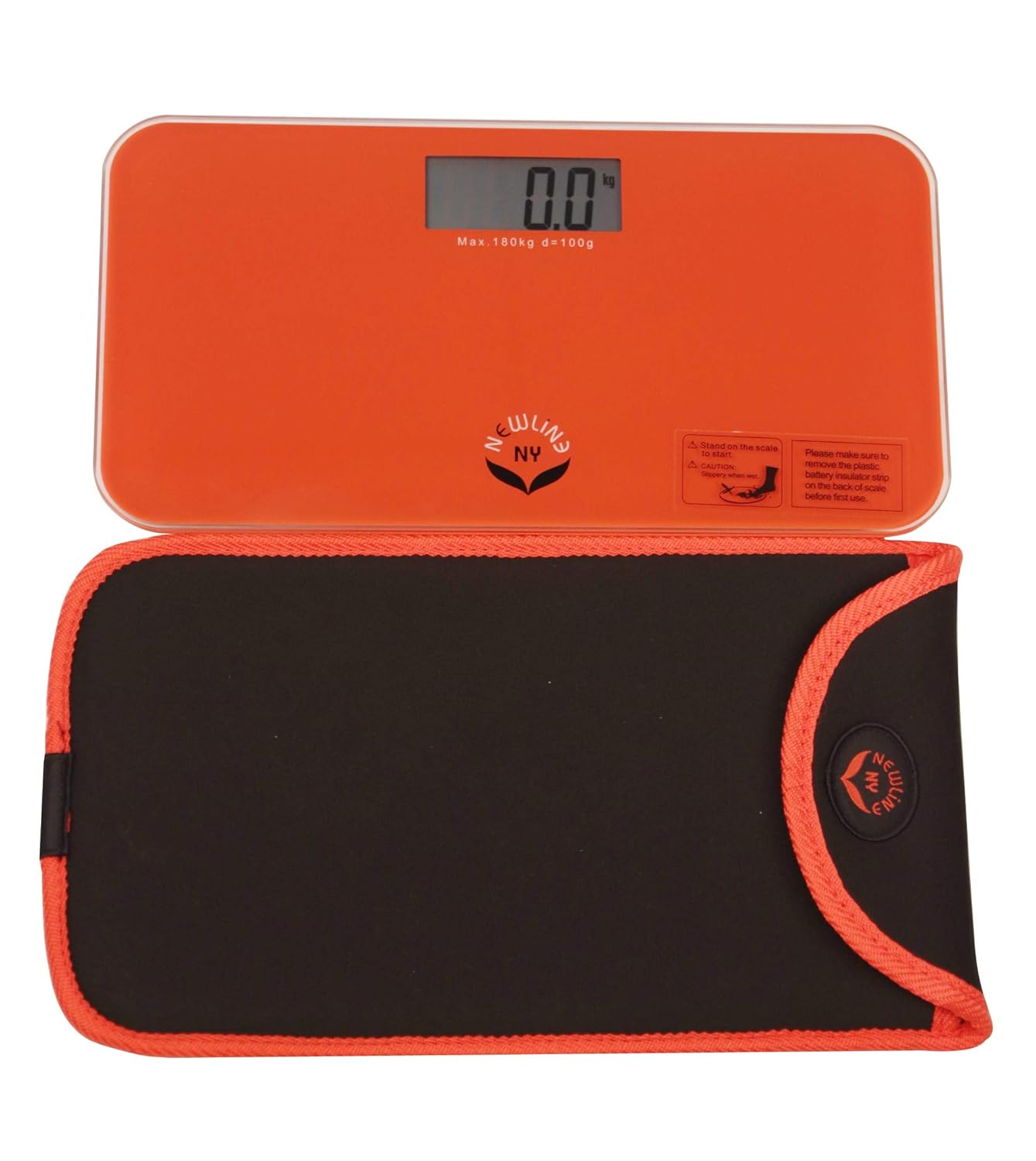 NewlineNY Red-Orange Mini Bathroom Scale + Travel Slip Case SBB0720M-NYRO + NY-MSS101-BRO