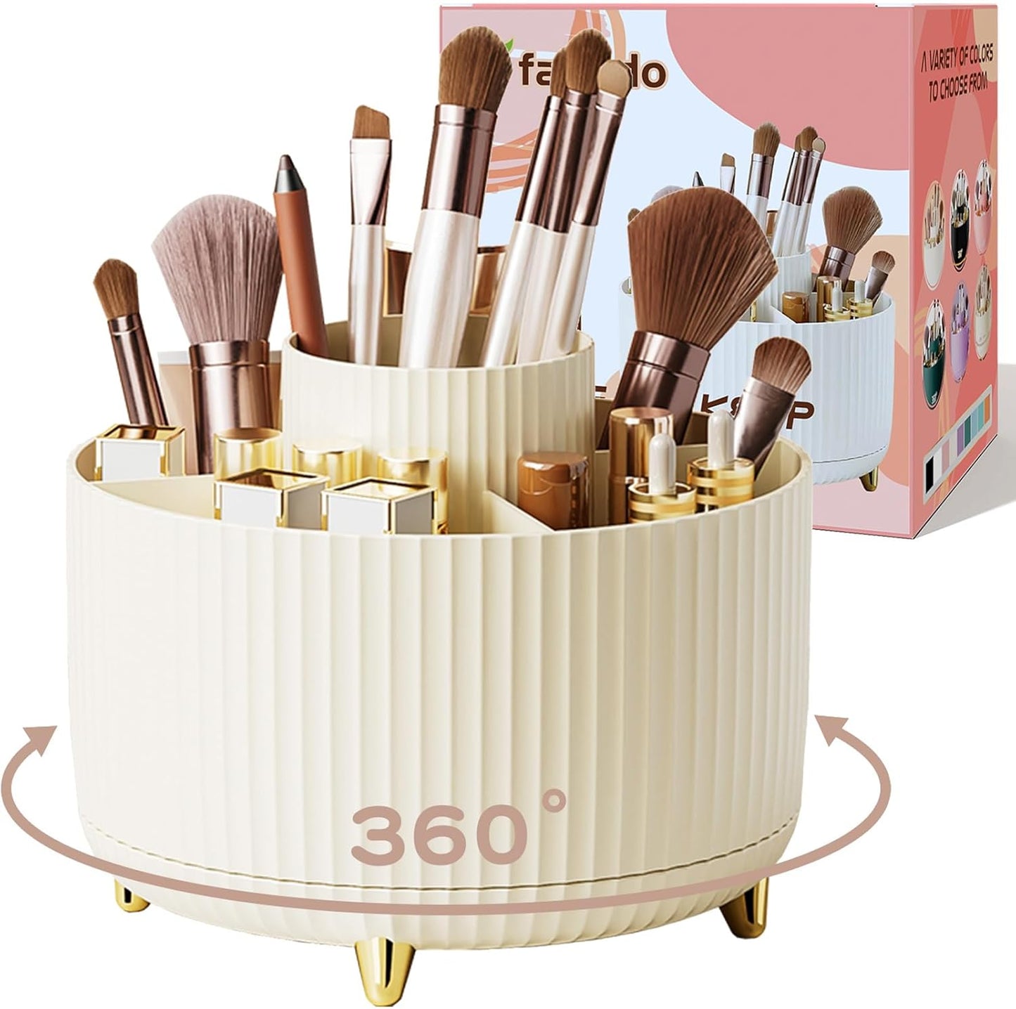 360° Rotate Makeup Brush Holder Organizer, Makeup Organizers Countertop, Makeup organization and Skincare Storage for Vanity, Desktop, Bathroom (Ivory)
