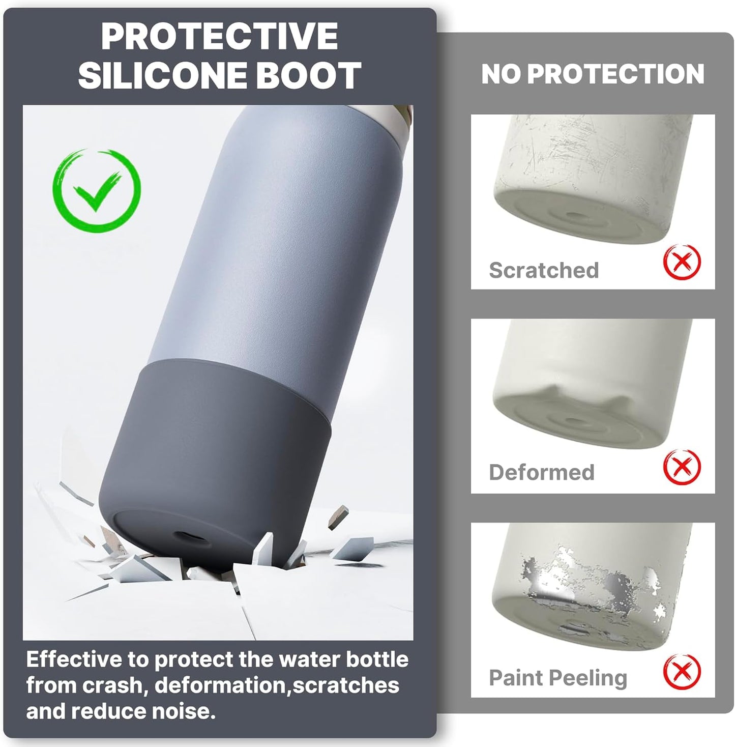 Silicone Boot for Owala 40 oz Water Bottles, Anti-Slip Protective Sleeve for Twist & FreeSip & Flip Insulated Bottles, Boot Bottom Base (Grey)