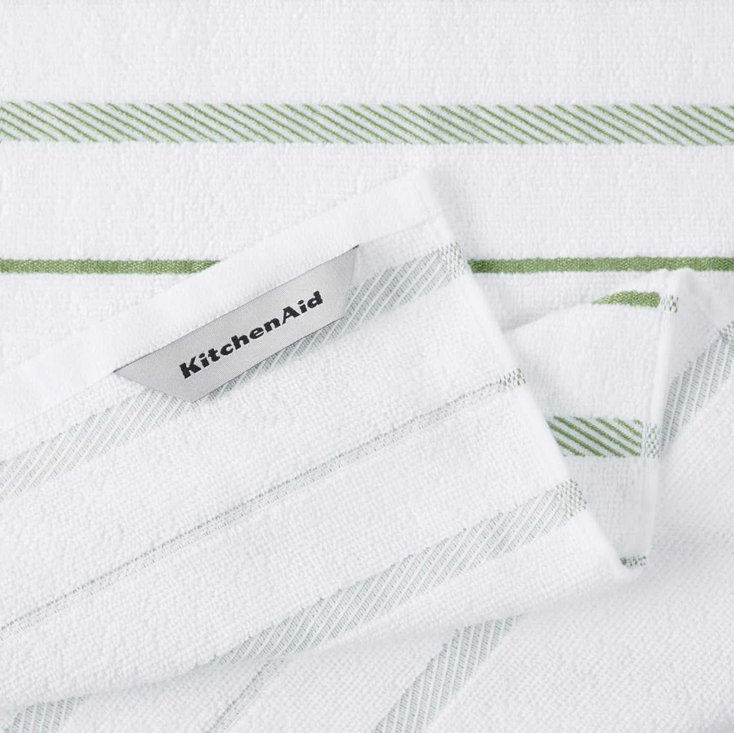 KitchenAid Albany Kitchen Towel 4-Pack Set, Matcha Green/White, 16"x26"