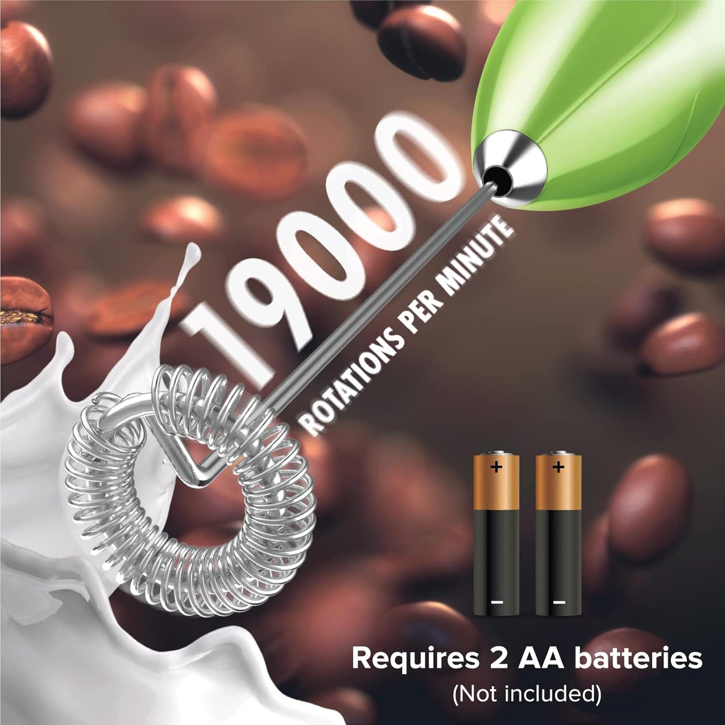 PowerLix Powerful Handheld Milk Frother With Stand Battery Operated Foam Maker Frother Wand For Coffee (A Black) (Green)