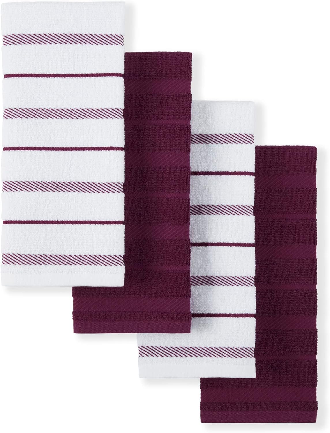 KitchenAid Albany Kitchen Towel 4-Pack Set, Boysenberry Purple/White, 16"x26"