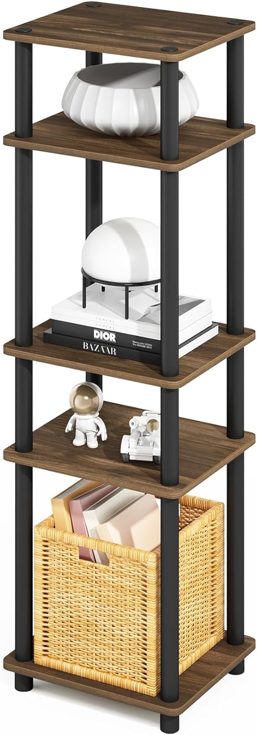 Furinno Turn-N-Tube Storage Shelves, Stackable Standing Shelf, Open Corner Shelf, for Organization and Storage, Living Room, Garage, Home Office, Columbia Walnut