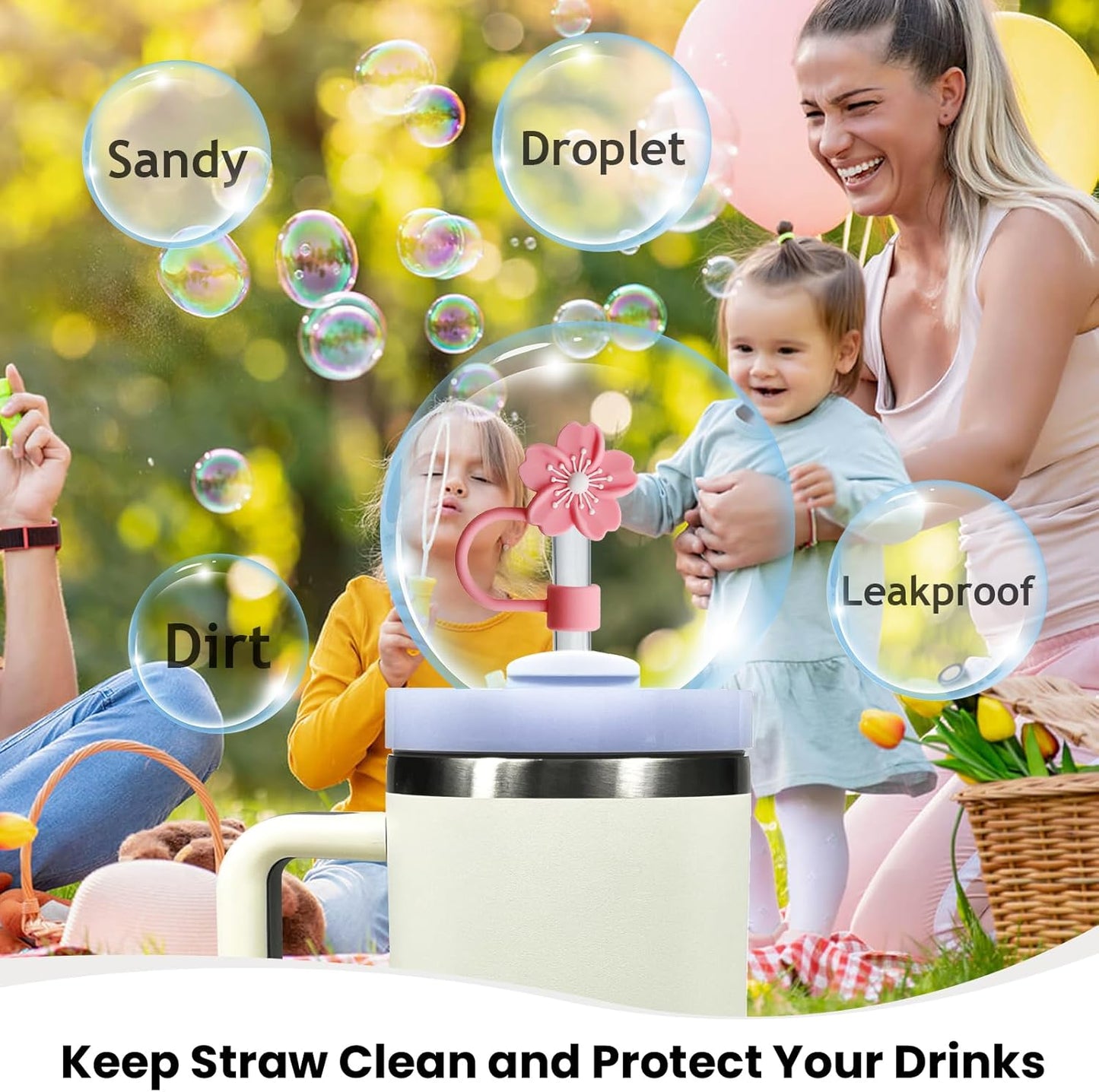 Flower Straw Covers Cap Fit for Stanley Cup, 8Pcs Silicone Flower Straw Toppers Compatible for Stanley 30&40 Oz Tumbler, 10mm Drinking Straw Tip Covers Fit for Stanley Cups Accessories