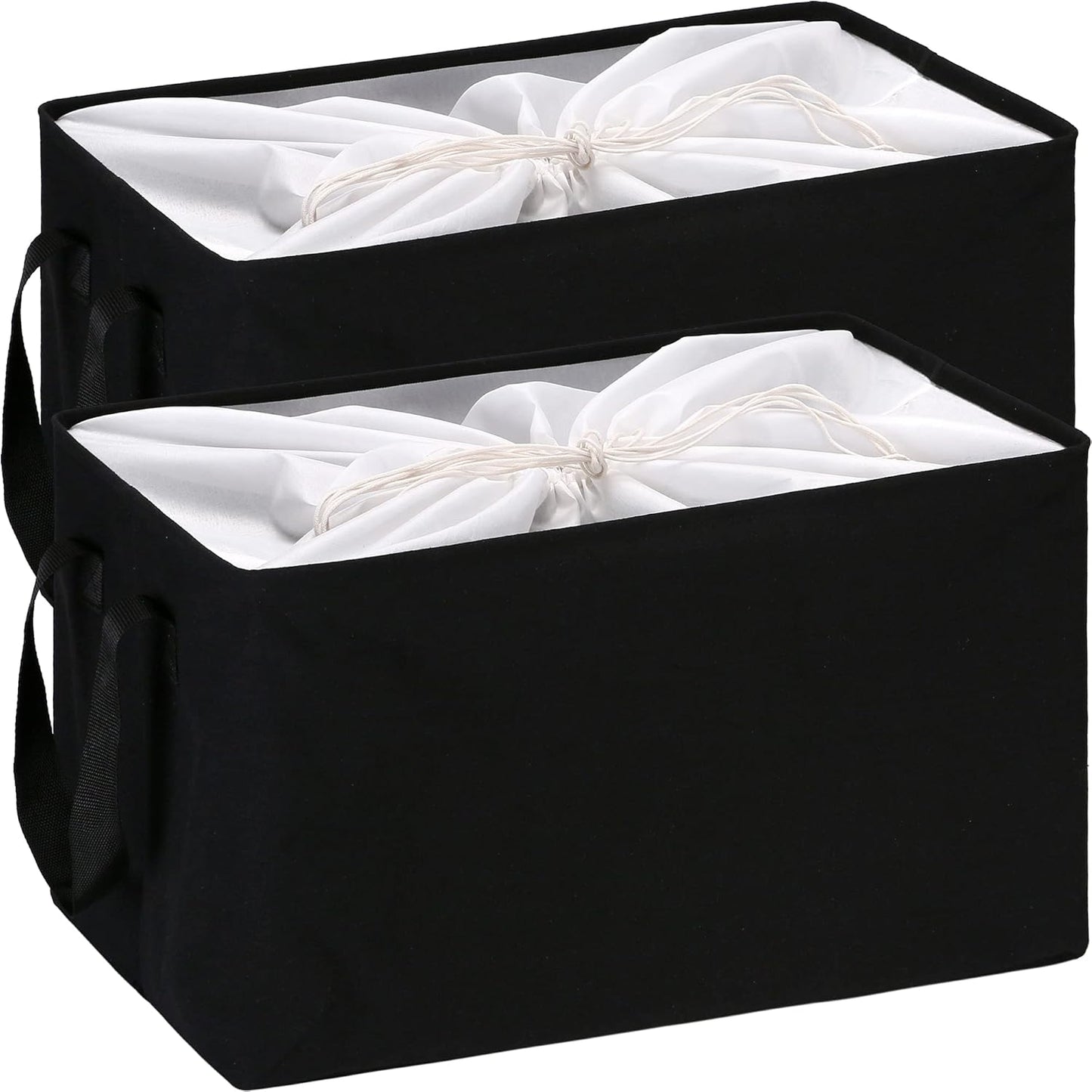 Hinwo 102L XXL Storage Bins, 2-Pack Closet Organizers and Storage, Foldable Clothes Storage Baskets with Handles, Containers for Clothing, Blanket, Comforters, Toys, Bedding (Black)