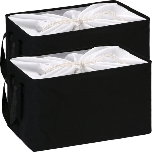 Hinwo 102L XXL Storage Bins, 2-Pack Closet Organizers and Storage, Foldable Clothes Storage Baskets with Handles, Containers for Clothing, Blanket, Comforters, Toys, Bedding (Black)