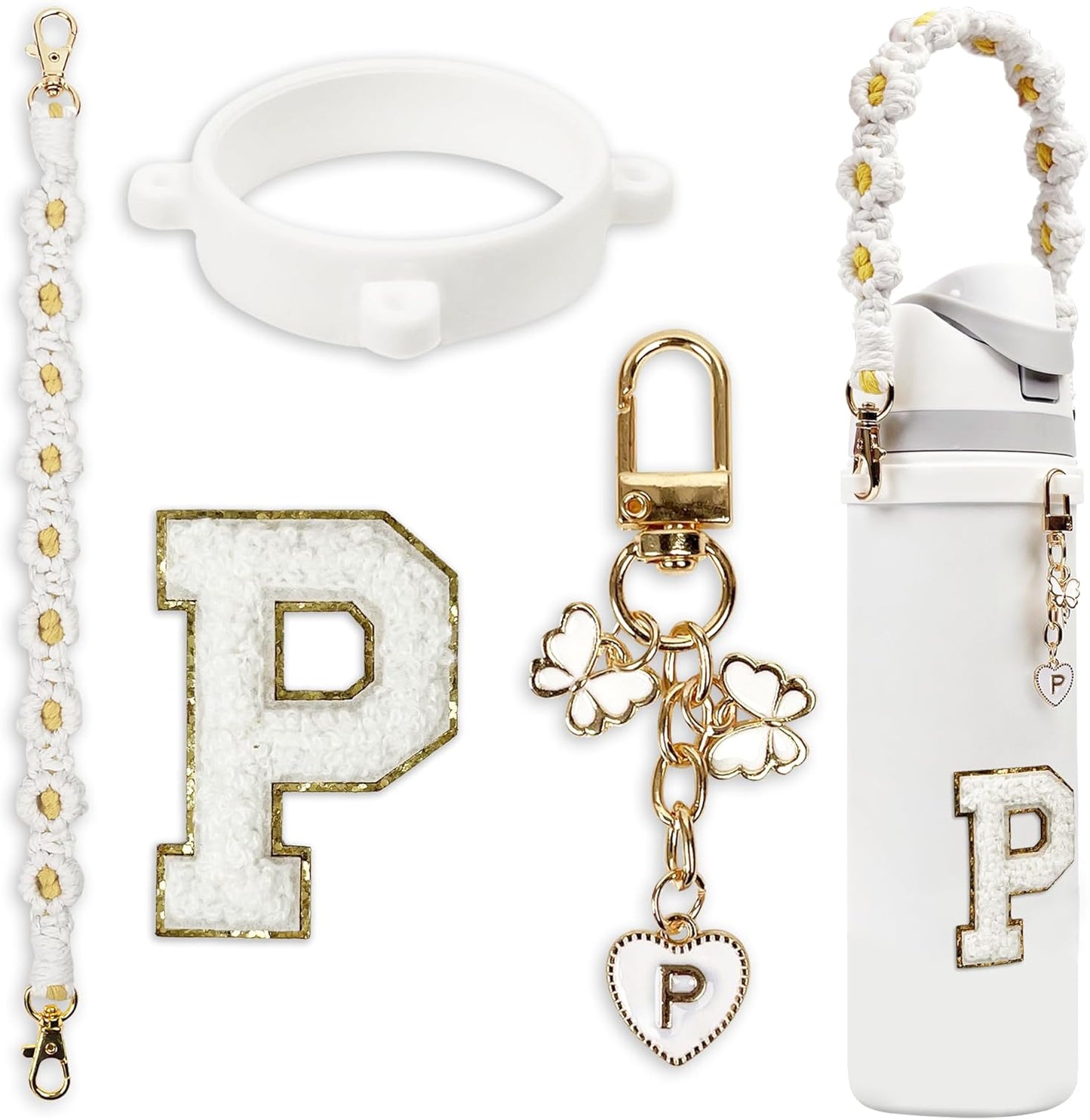 Cute Letter Charm Set Compatible with Owala Water Bottle 24 oz, 32 oz, 40 oz, Owala Kids, Owala Coffee Tumbler, Owala FreeSip – Includes Handle Strap, for Owala Accessories & Stanley Cup Accessories