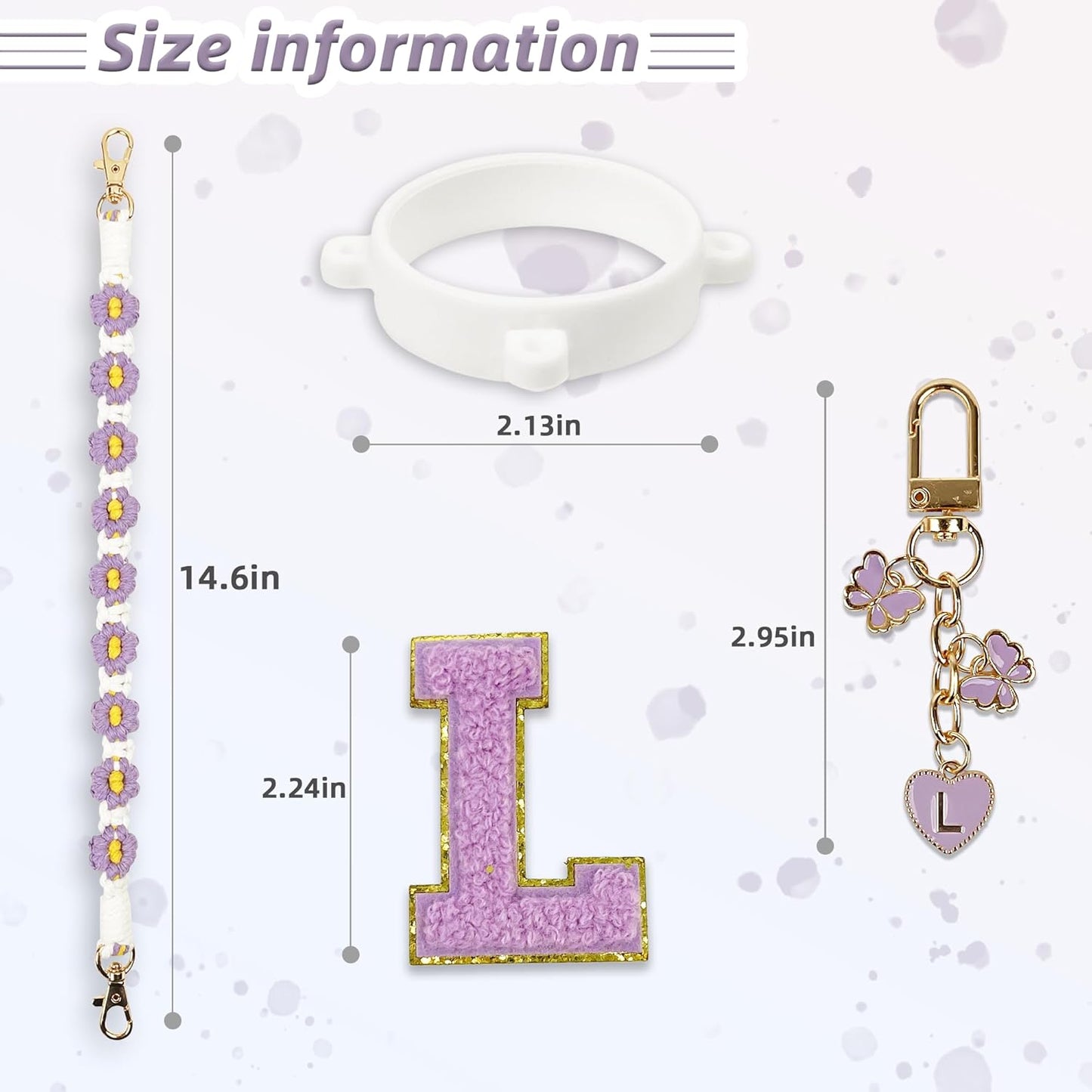 Cute Letter Charm Set Compatible with Owala Water Bottle 24 oz, 32 oz, 40 oz, Owala Kids, Owala Coffee Tumbler, Owala FreeSip – Includes Handle Strap, for Owala Accessories & Stanley Cup Accessories