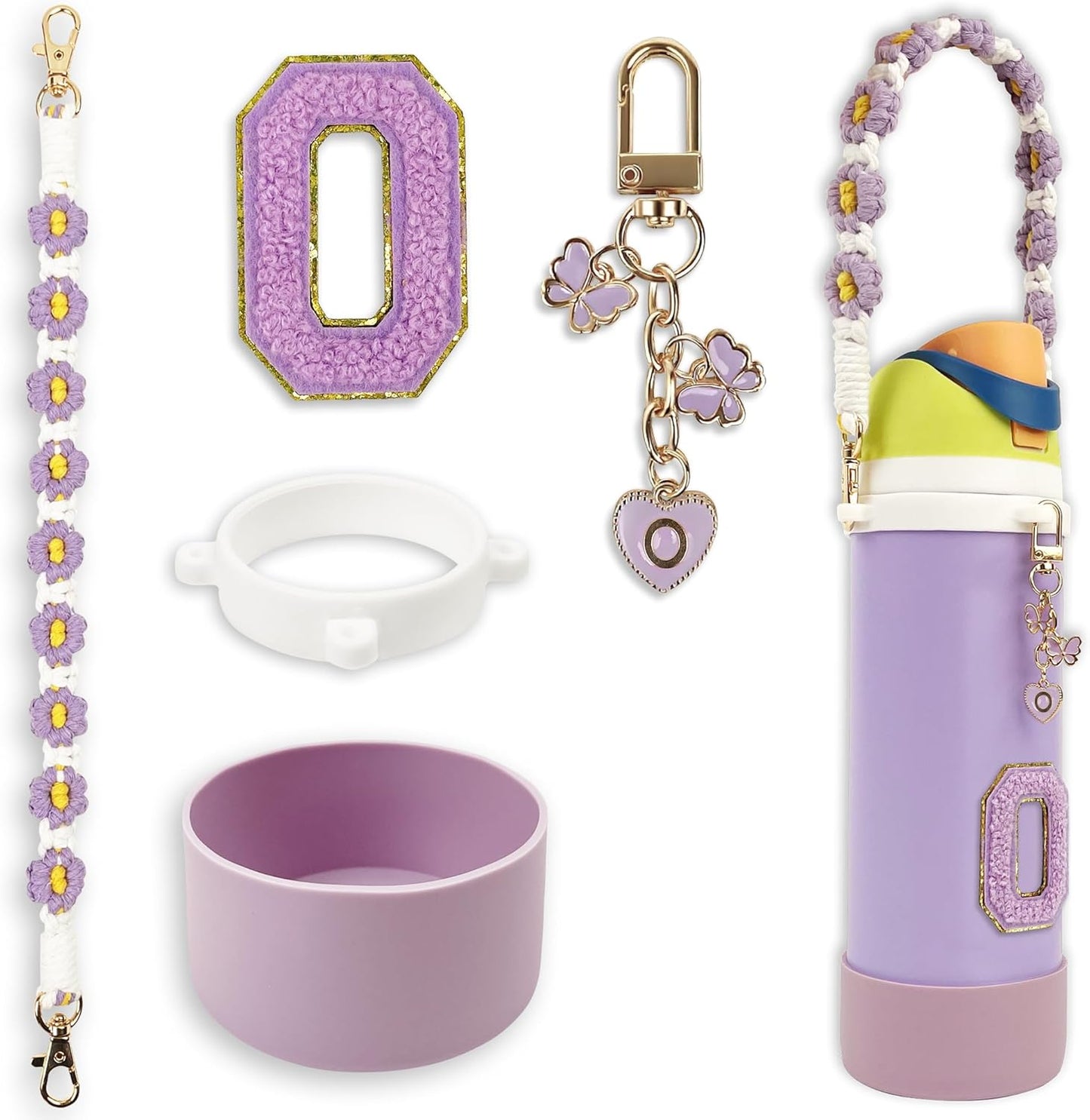 SITKOL Silicone Boot Cute Monogram Set Compatible with Owala Water Bottle 24 oz, 32 oz, 40 oz - Perfect Letter Owala Accessories for Owala Tumbler, Owala Free Sip, Pink Owala, Black Owala