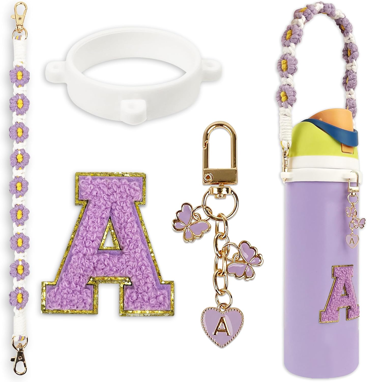 Cute Letter Charm Set Compatible with Owala Water Bottle 24 oz, 32 oz, 40 oz, Owala Kids, Owala Coffee Tumbler, Owala FreeSip – Includes Handle Strap, for Owala Accessories & Stanley Cup Accessories