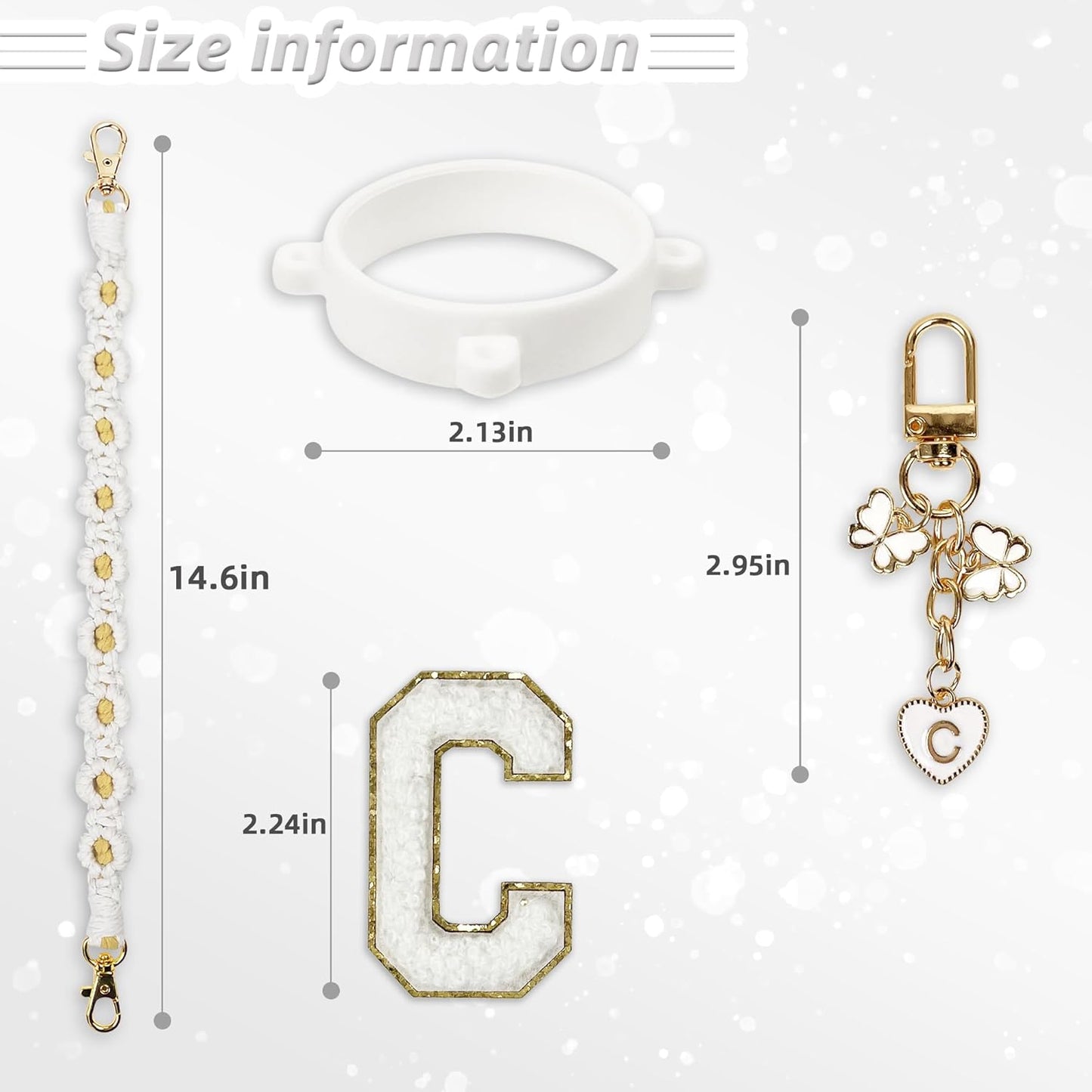 Cute Letter Charm Set Compatible with Owala Water Bottle 24 oz, 32 oz, 40 oz, Owala Kids, Owala Coffee Tumbler, Owala FreeSip – Includes Handle Strap, for Owala Accessories & Stanley Cup Accessories