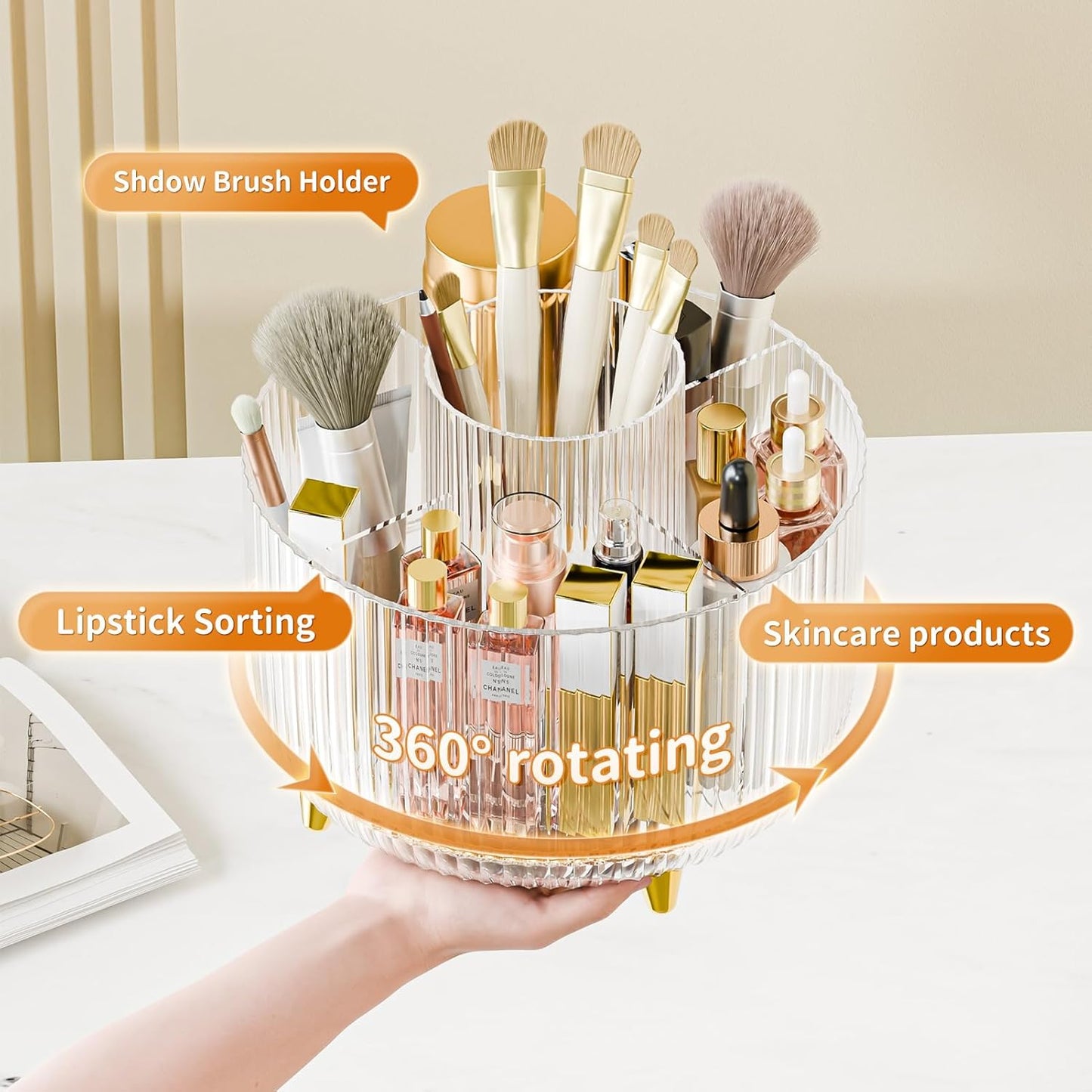 360° Rotate Makeup Brush Holder Organizer, Makeup Organizers Countertop, Makeup organization and Skincare Storage for Vanity, Desktop, Bathroom (Clear)