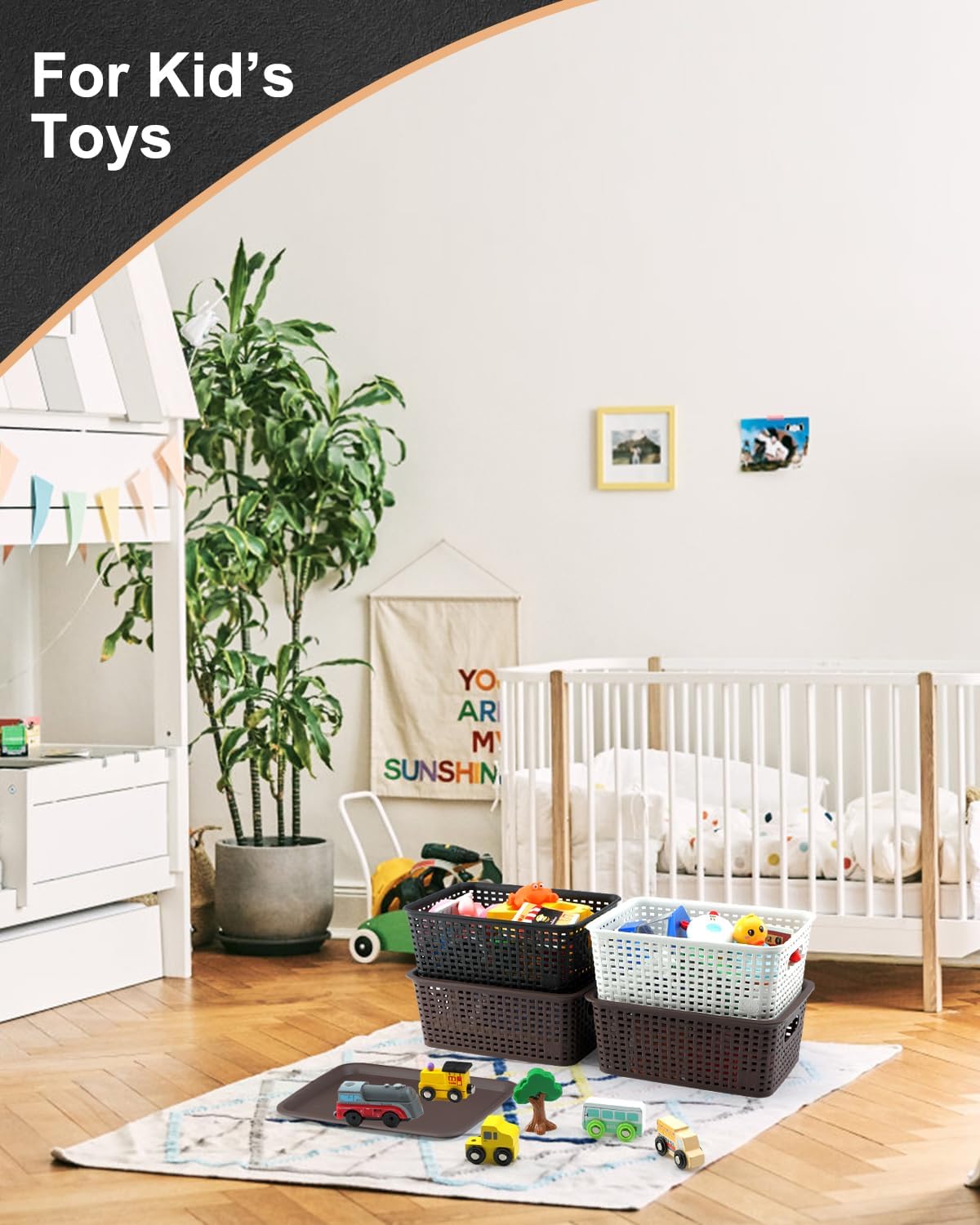 AREYZIN Lidded Storage Bins Plastic Storage Baskets With Lid Organizing Container Knit Storage Organizer Bins for Shelves Drawers Desktop Playroom Classroom Office, 6 Pack,Brown