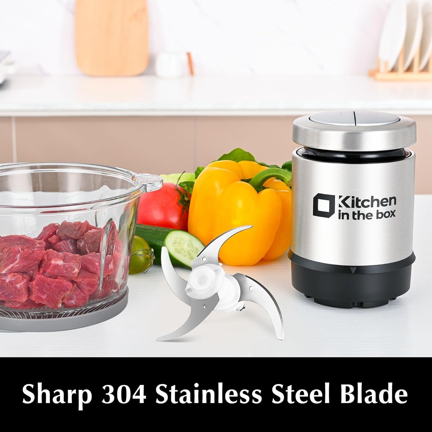 Kitchen in the box Mini Food Processor, Electric Meat Grinder & Food Chopper with 400W Powerful Veggie Chopper-One 3 Cup Bowl & S Blades for Meat/Fish/Vegetable/Baby Food