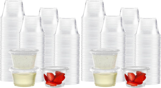 TashiBox 200 Sets - 4 oz Portion Cups With Lids, Small Plastic Containers, Airtight and Stackable Souffle Cups for Jello Shots, Sauce, Condiments, Lunch, Party, Trips (Pack of 2)