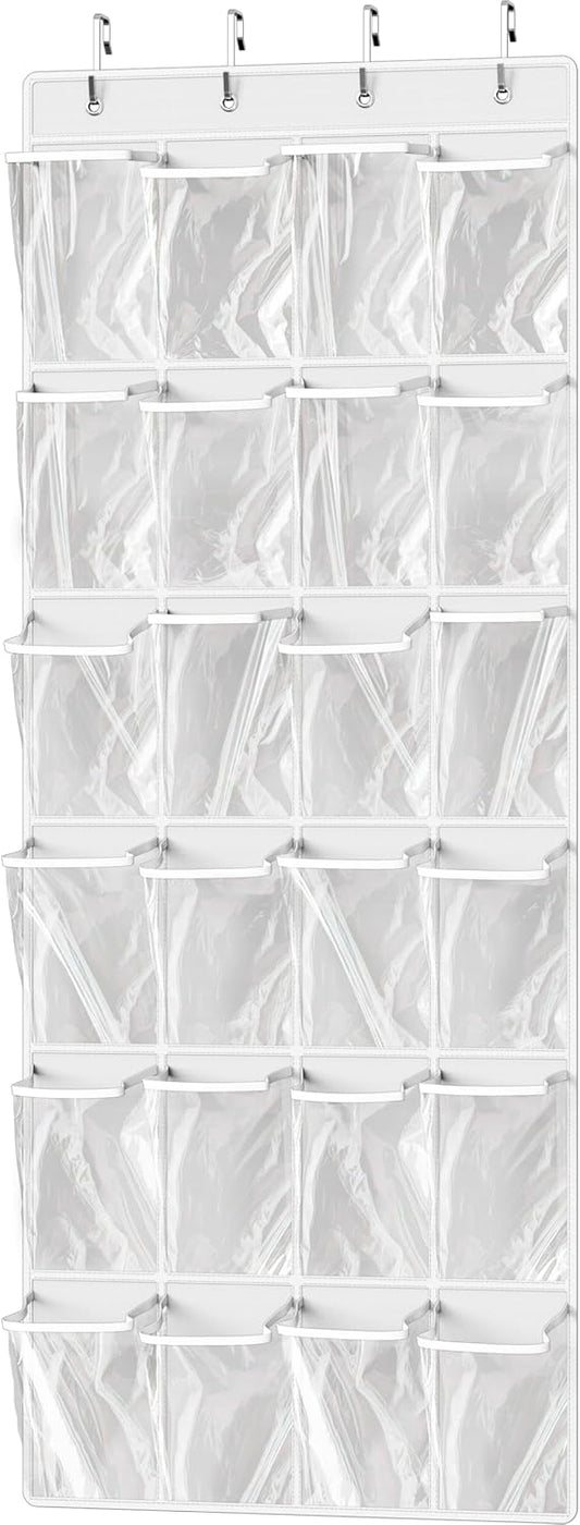 Simple Houseware 24 Pockets Large Clear Pockets Over The Door Hanging Shoe Organizer, White (56" x 22.5")