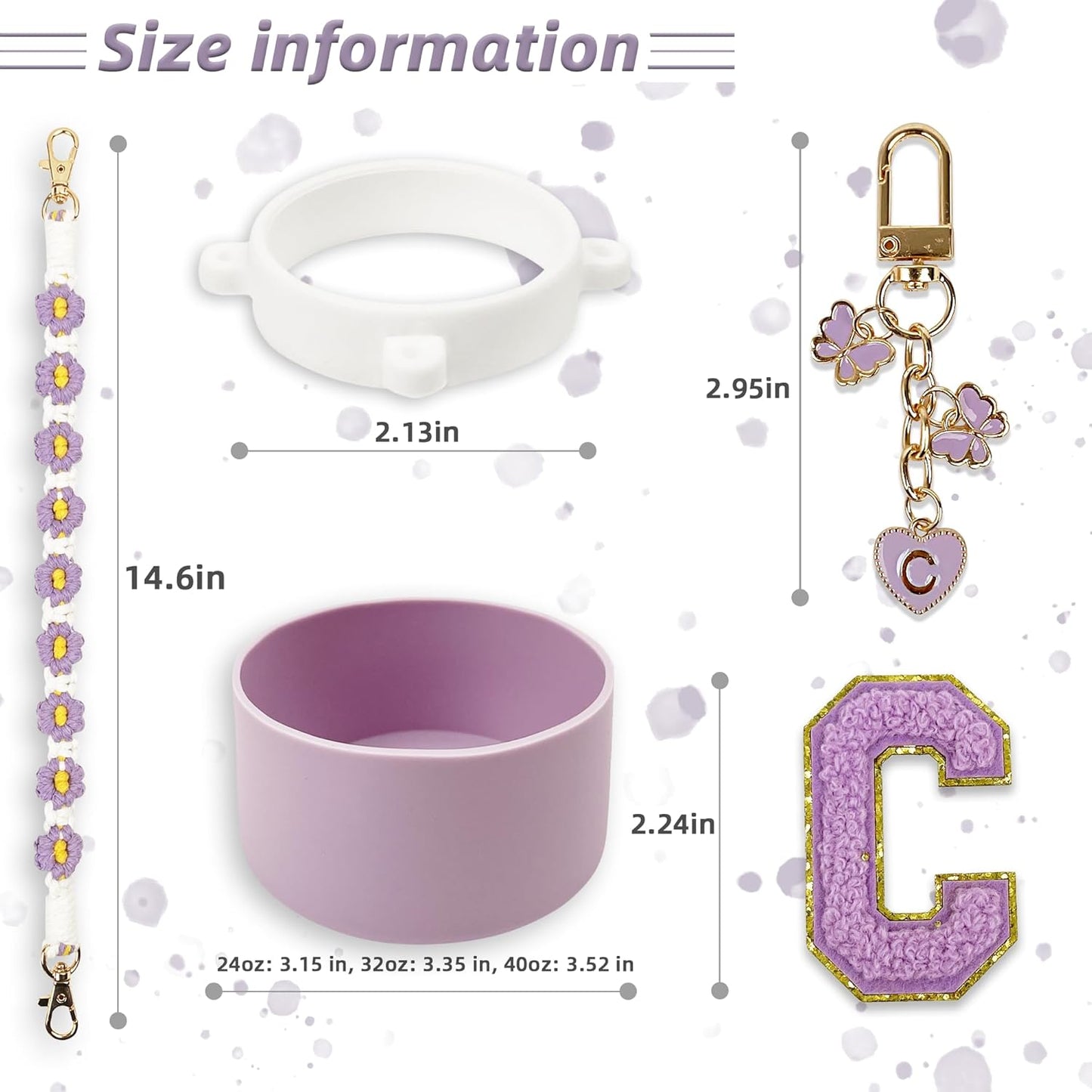 SITKOL Silicone Boot Cute Monogram Set Compatible with Owala Water Bottle 24 oz, 32 oz, 40 oz - Perfect Letter Owala Accessories for Owala Tumbler, Owala Free Sip, Pink Owala, Black Owala