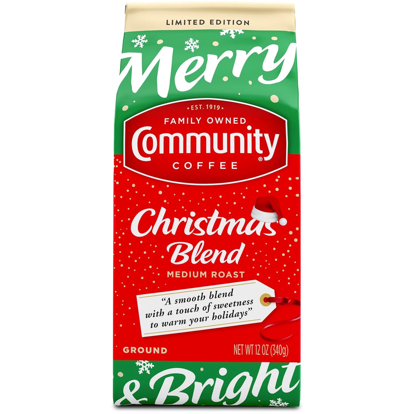Community Coffee Christmas Blend Ground Coffee, Medium Roast, 12 oz Bag (Pack of 6)