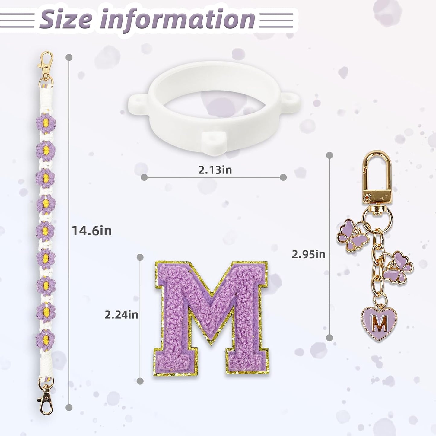 Cute Letter Charm Set Compatible with Owala Water Bottle 24 oz, 32 oz, 40 oz, Owala Kids, Owala Coffee Tumbler, Owala FreeSip – Includes Handle Strap, for Owala Accessories & Stanley Cup Accessories