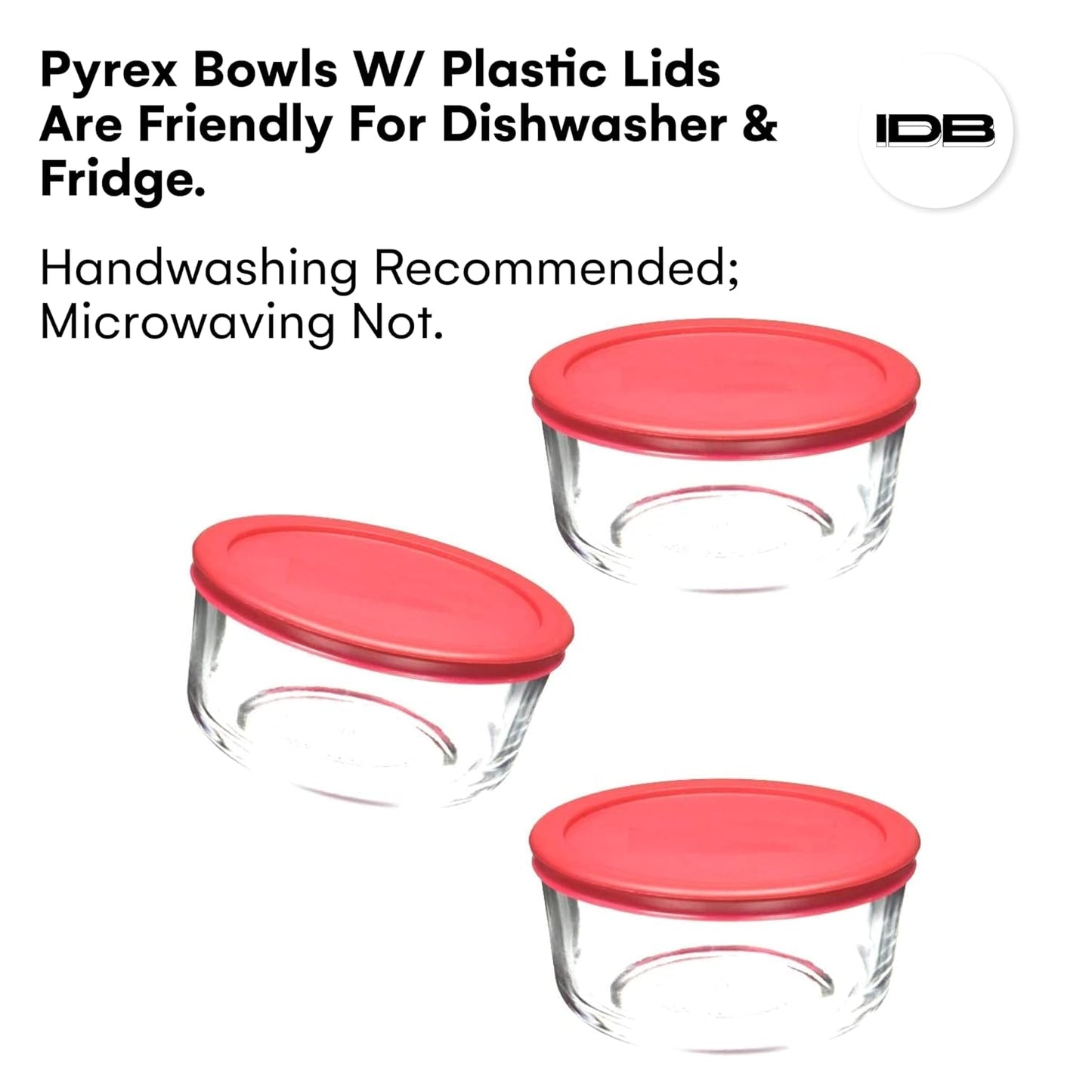 Wood Grip - Lids for Pyrex and Anchor Round Glass Containers - Lids for Pyrex Glass Containers - Replacement Lids (Red, 2 Cups, 6 Pack)
