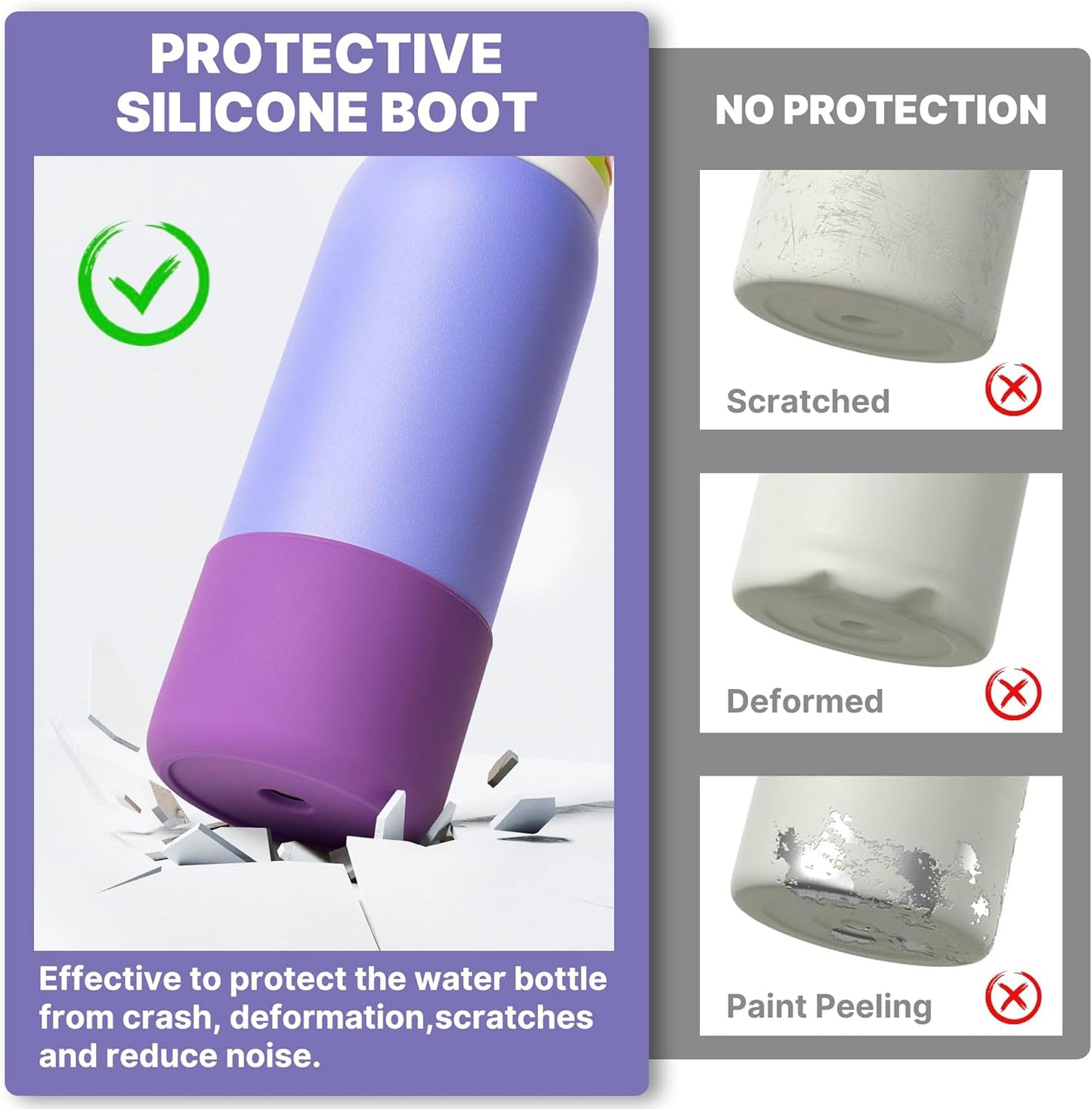 Silicone Water Bottle Boot for Owala 24 oz, Anti-Slip Protective Sleeve for Owala Twist & FreeSip & Flip Stainless Steel Water Bottle, Boot Bottom Base for Owala (Purple)