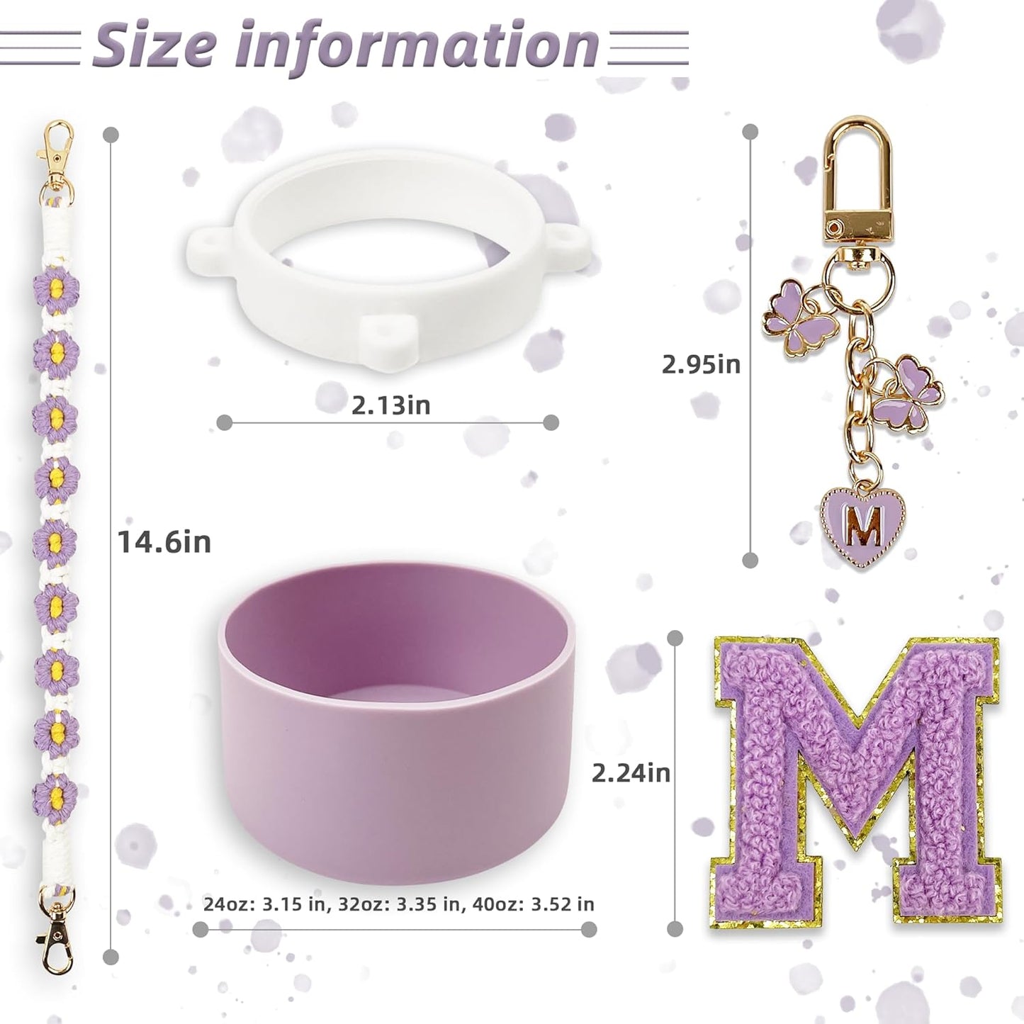 SITKOL Silicone Boot Cute Monogram Set Compatible with Owala Water Bottle 24 oz, 32 oz, 40 oz - Perfect Letter Owala Accessories for Owala Tumbler, Owala Free Sip, Pink Owala, Black Owala