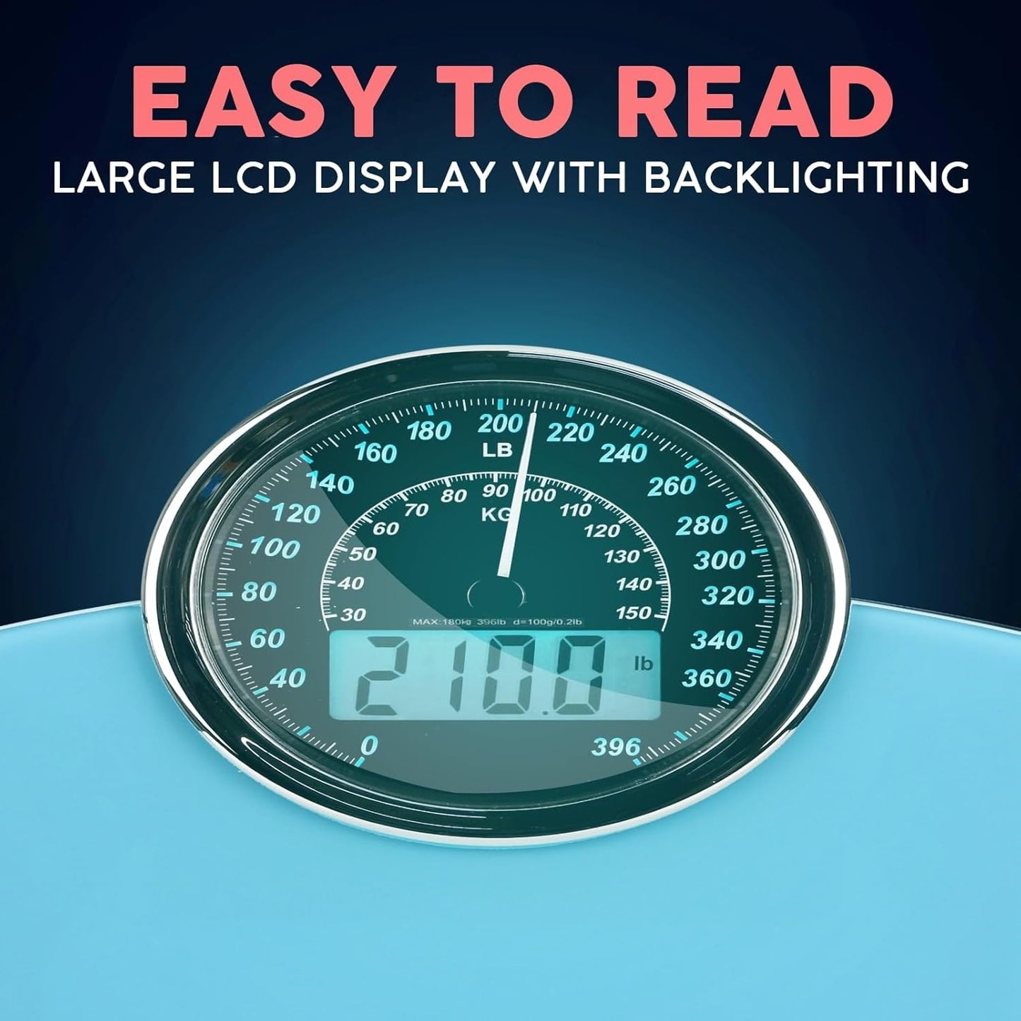 Adamson Hybrid 2-in-1 Analog & Digital Weighing Scale for Body Weight up to 400lbs - Thick Tempered Glass - Extra Large Display - Easy to Read Digital Bathroom Scale - New - Light Blue