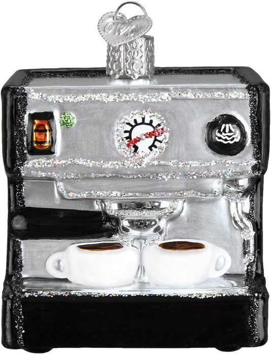 Old World Christmas Espresso Machine Glass Blown Ornament for Christmas Tree, Handcrafted Holiday Decoration, Coffee Collection