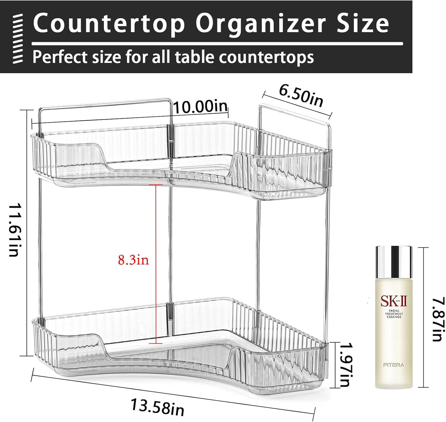 2-Tier Corner Bathroom Counter Organizer – Classic Storage Shelf for Makeup, Perfume & Toiletries, Space-Saving Countertop Tray Fits Bathroom, Dresser, Kitchen (Slate Gray)