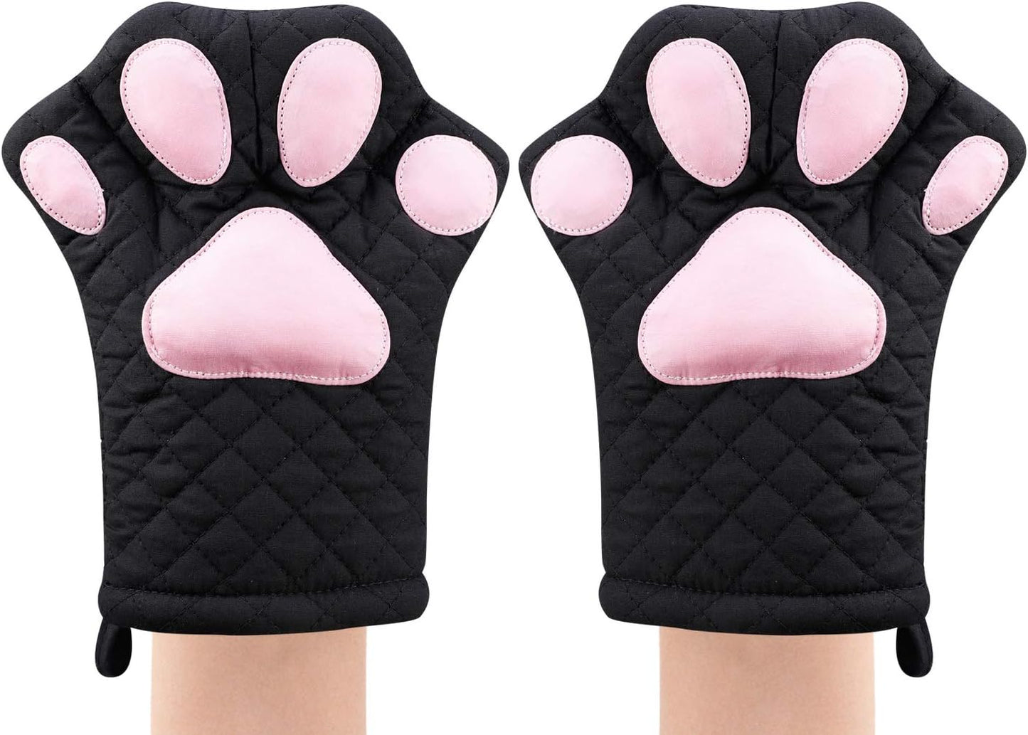 Oven Mitts,Cat Design Heat Resistant Cooking Glove Quilted Cotton Lining- Heat Resistant Pot Holder Gloves for Grilling & Baking Gloves BBQ Oven Gloves Kitchen Tools Gift Set BBQ,Microwave (Black)
