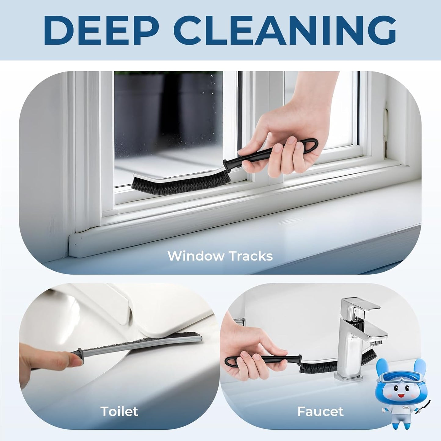 Crevice Cleaning Brushes, Scrub Brush for Hard to Reach Small Space, Home Essentials, Cleaning Supplies, Cleaning Tools for Household Use, Bathroom, Shower, Kitchen, Window, Toilet (2, Black)