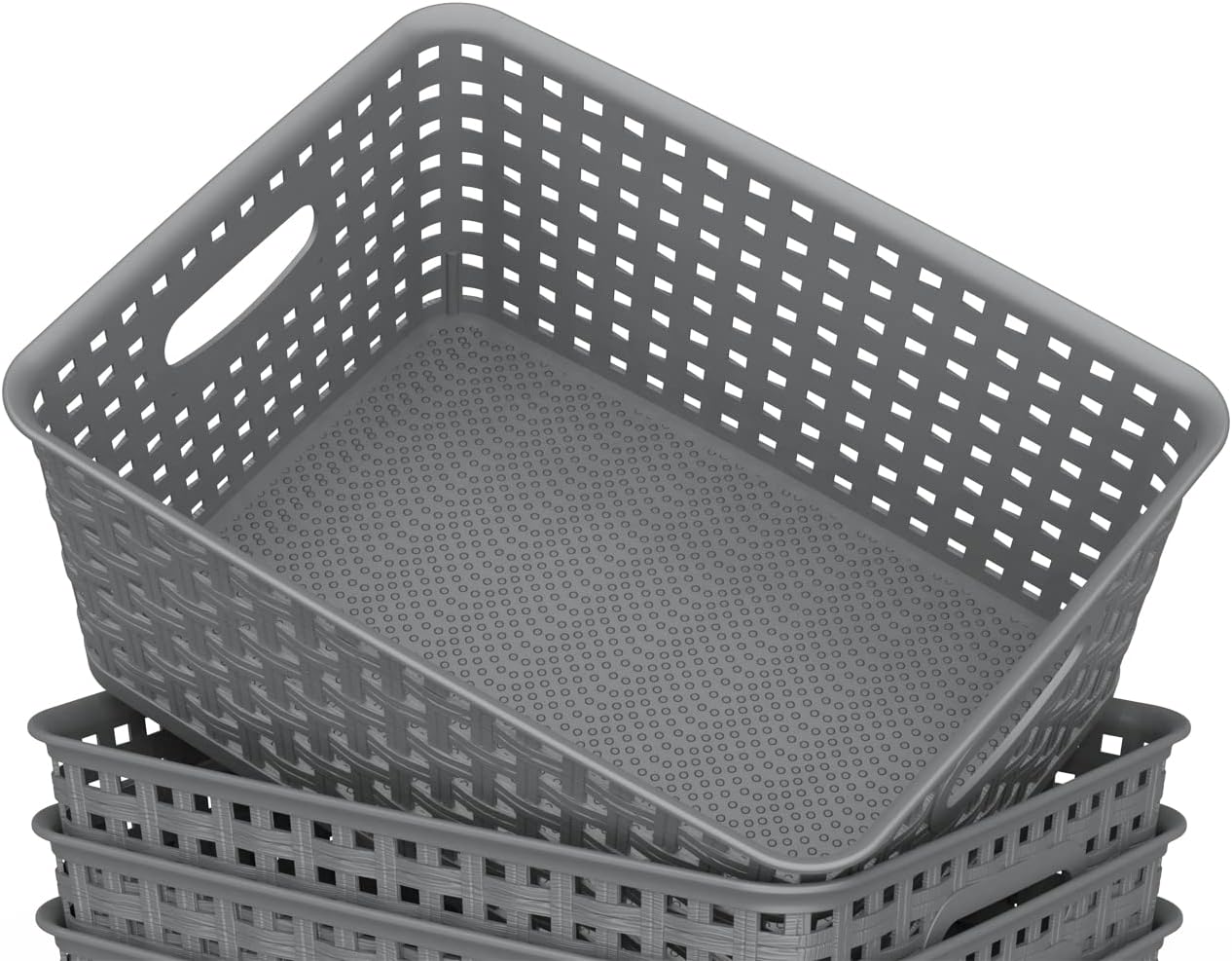 WYT 12-Pack Plastic Small Shelf Storage Weave Baskets for Organizing, Grey