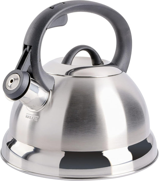 Mr. Coffee Flintshire 1.75-Quart Stainless Steel Whistling Tea Kettle – Brushed Satin Finish Stove-Top Kettle for Boiling Water