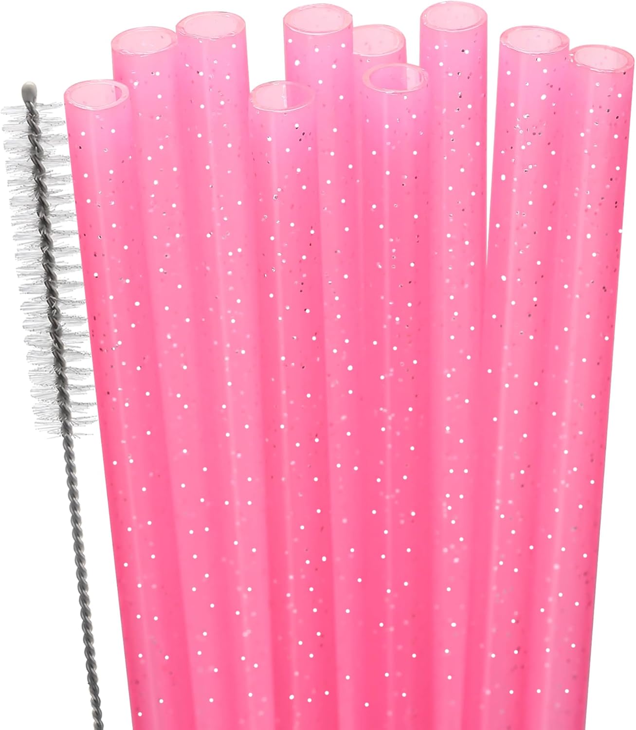 Dakoufish Replacement Glitter Straws for Stanley|Owala|Simple Modern 40oz 30oz Tumbler,10 Pack 12 Inch Reusable Pink Straws With Cleaning Brush For Stanley Hydro Jug Cup,Dishwasher Safe