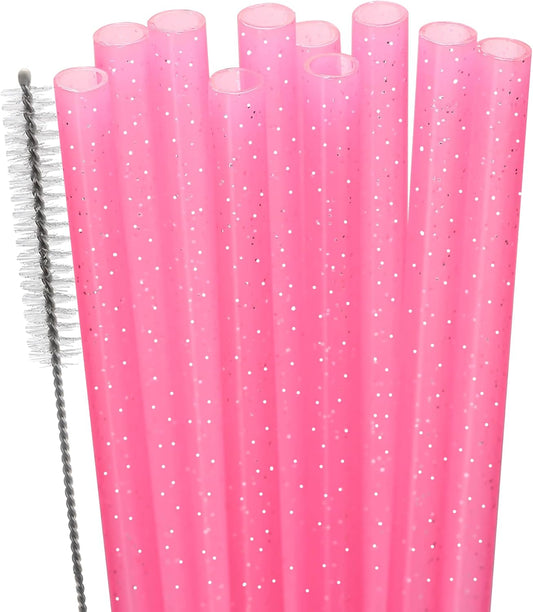 Dakoufish Replacement Glitter Straws for Stanley|Owala|Simple Modern 40oz 30oz Tumbler,10 Pack 12 Inch Reusable Pink Straws With Cleaning Brush For Stanley Hydro Jug Cup,Dishwasher Safe