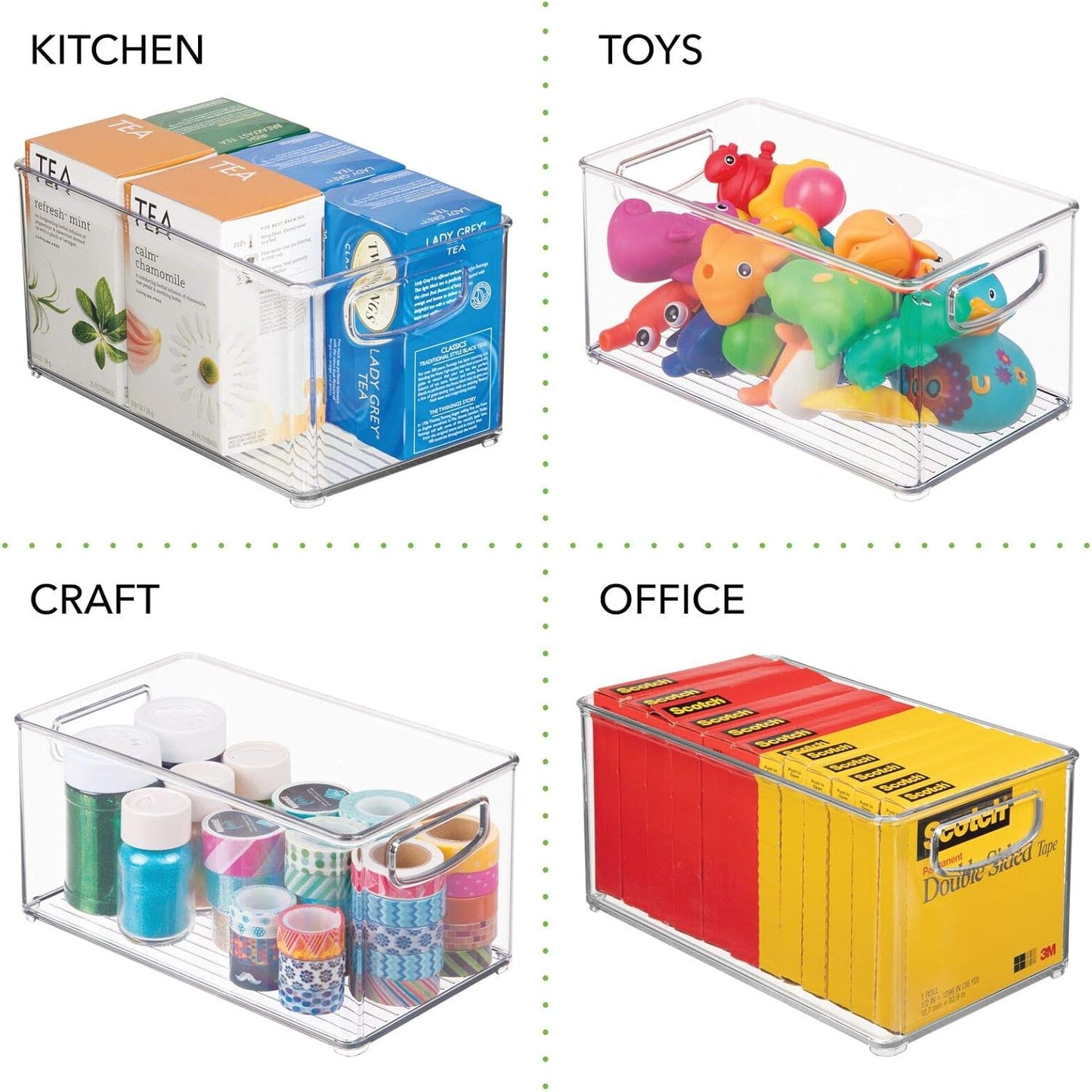 mDesign Plastic Storage Organizer Wide Container Bin with Handles for Bathroom, Home Organization - Holds Vitamins, Supplements, Makeup, Styling Tools - Ligne Collection - Clear