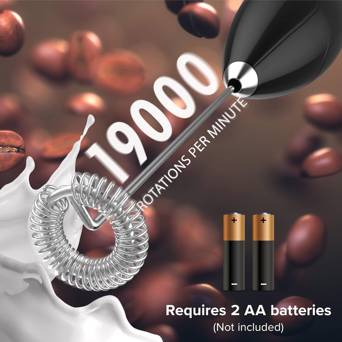 PowerLix Milk Frother Handheld Battery Operated Electric Whisk Foam Maker For Coffee, Latte, Cappuccino, Hot Chocolate, Coffee Accessories With Stainless Steel Stand (Metallic Black)