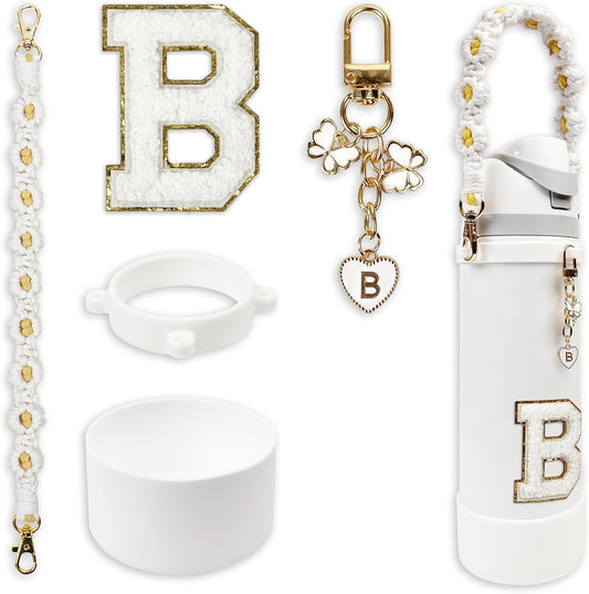 SITKOL Silicone Boot Cute Monogram Set Compatible with Owala Water Bottle 24 oz, 32 oz, 40 oz - Perfect Letter Owala Accessories for Owala Tumbler, Owala Free Sip, Pink Owala, Black Owala