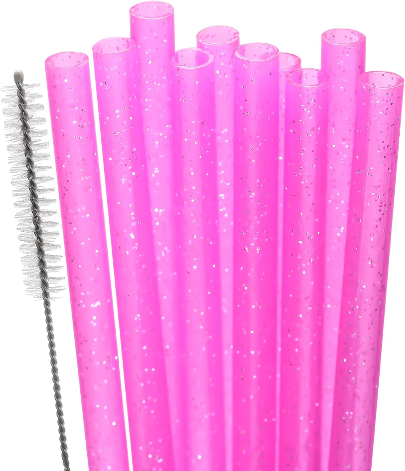 Dakoufish Replacement Glitter Straws for Stanley|Owala|Simple Modern 40oz 30oz Tumbler,10 Pack 12 Inch Reusable Rose Straws With Cleaning Brush For Stanley Hydro Jug Cup,Dishwasher Safe