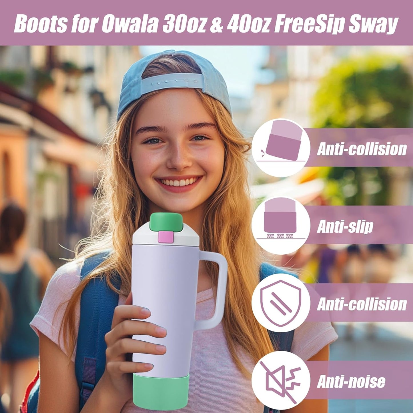 Mity rain 2PCS Protective Silicone Boots for Owala 30oz & 40oz FreeSip Sway Bottles & Tumblers - Accessories for owala, Enhances Stability & Prevents Scratches (Aubergine & Eucalyptus)
