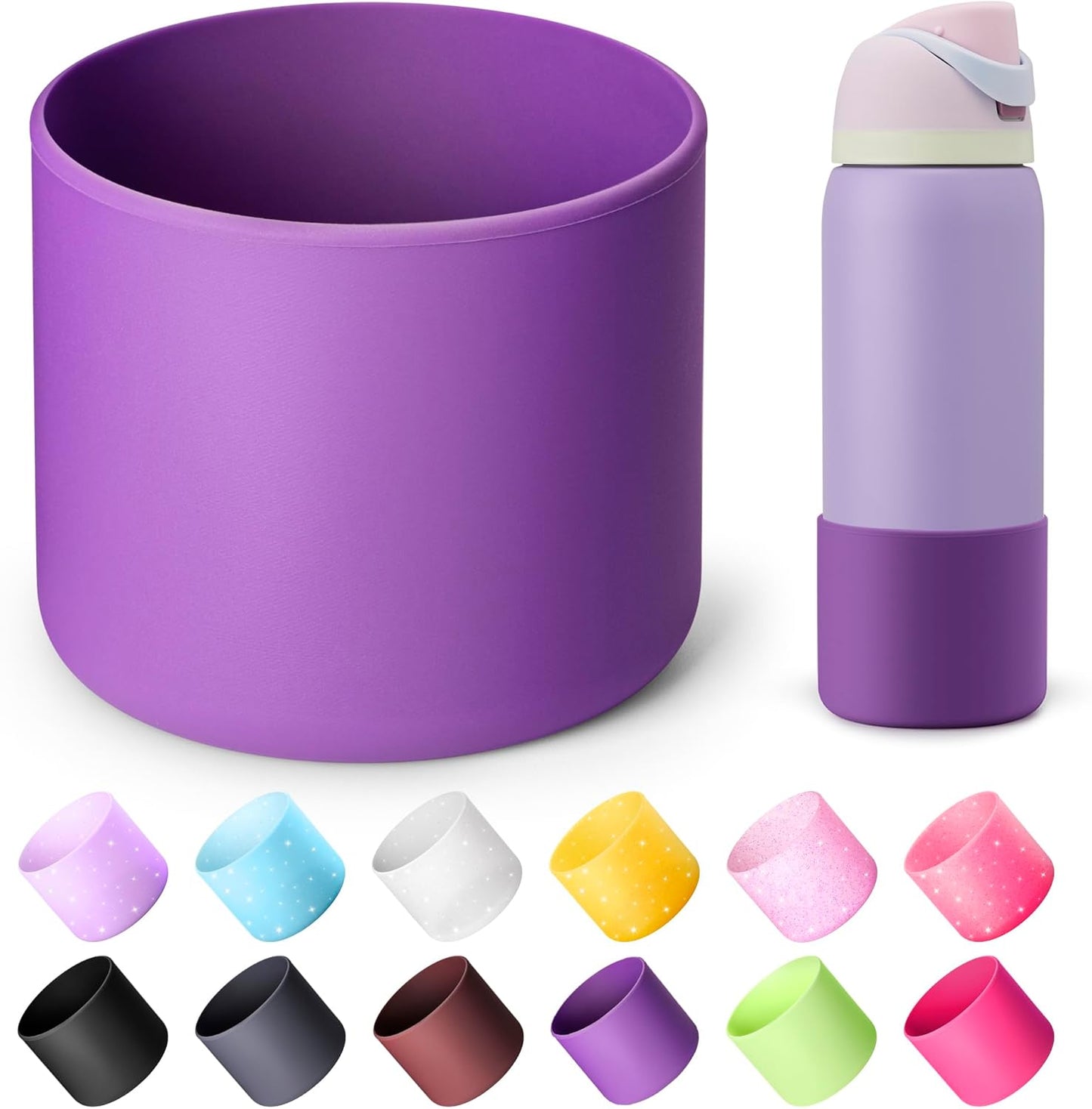Silicone Water Bottle Boot for Owala 40 oz, Anti-Slip Protective Sleeve for Owala Twist & FreeSip & Flip Stainless Steel Water Bottle, Boot Bottom Base (Purple)