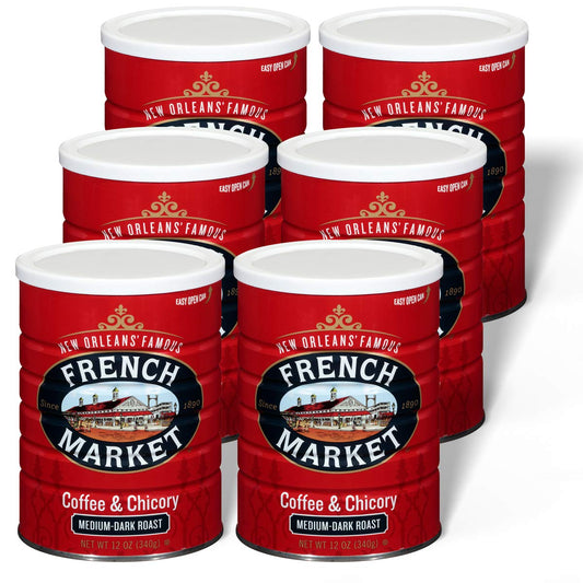 French Market Coffee & Chicory Medium-Dark Roast Ground Coffee, 12oz Can (Pack of 6)