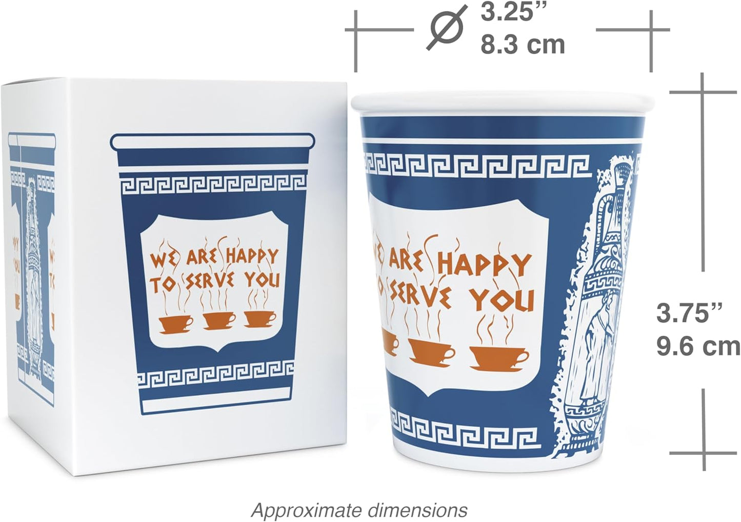 10 oz Ceramic New York City Greek Coffee Cup "We are Happy to Serve You"