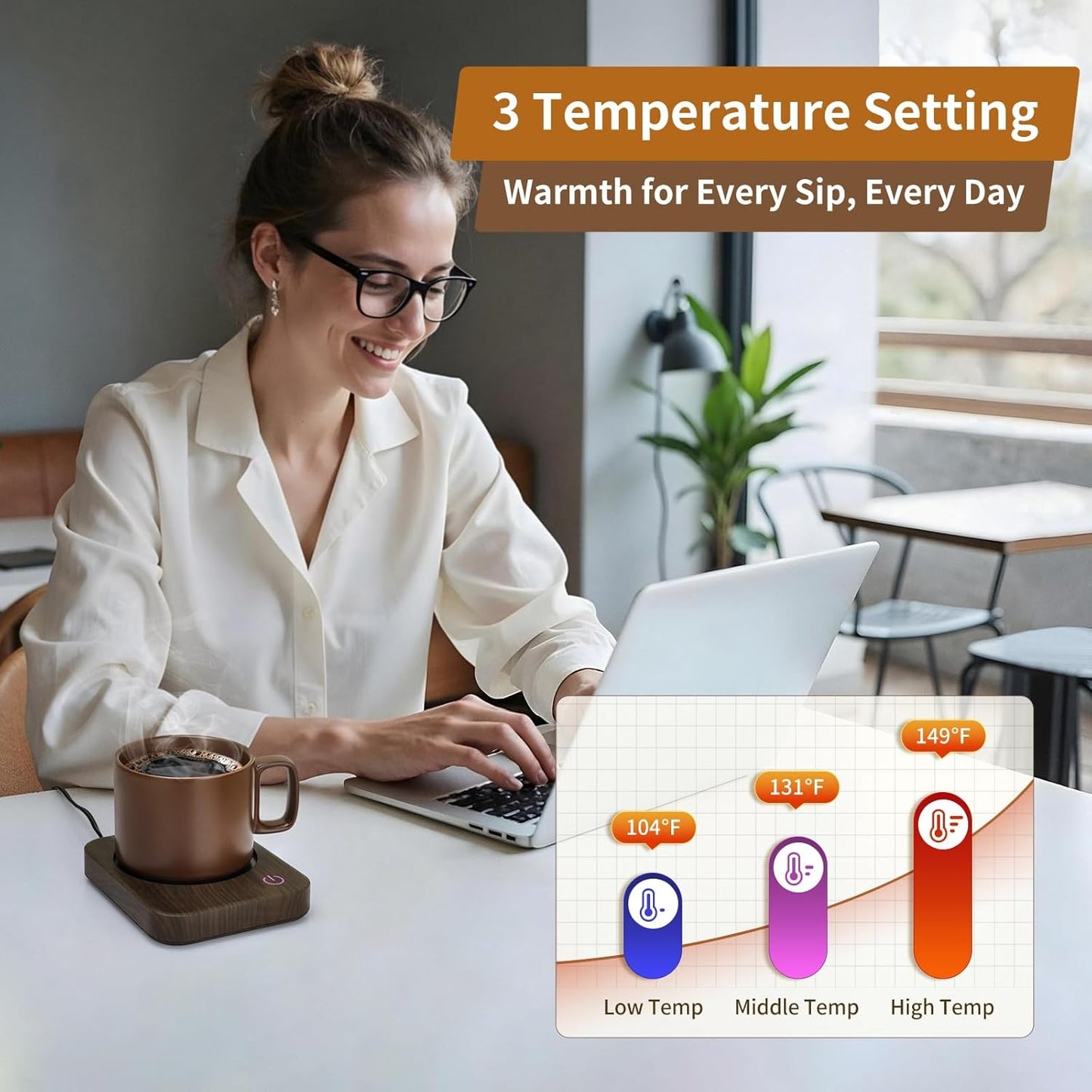VOBAGA Coffee Mug Warmer for Desk with Auto Shut Off & 3-Temp Settings, Coffee Cup Warmer with Smart Safety Alert Home Office Accessory, Perfect for Coffee, Tea, Milk (Wood)