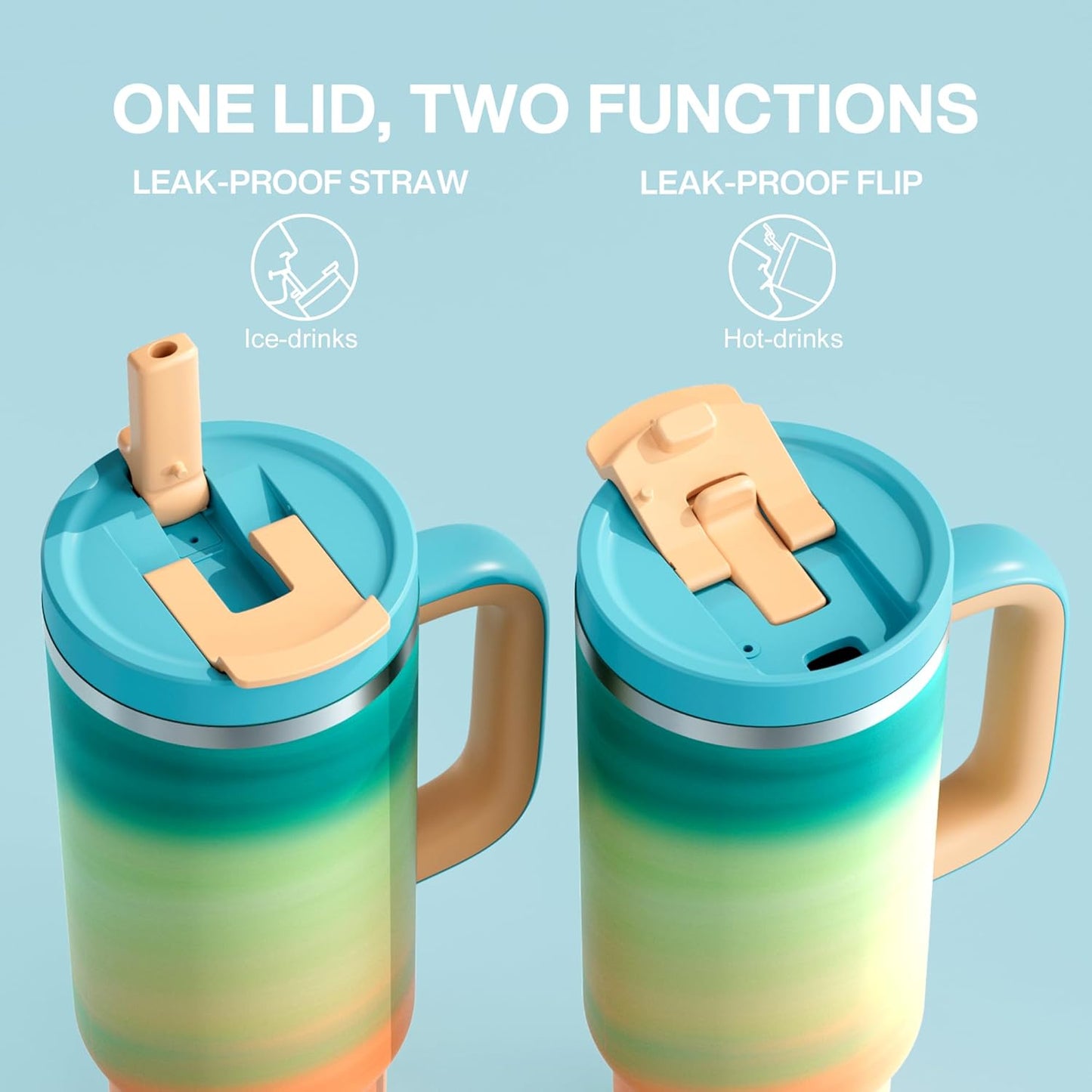 40 oz Tumbler with Handle and Straw: Stainless Steel Insulated Tumbler Keeps Cold for 24 Hours, Leakproof Travel Cup Fits in Cup Holder and BPA-Free, Avenue