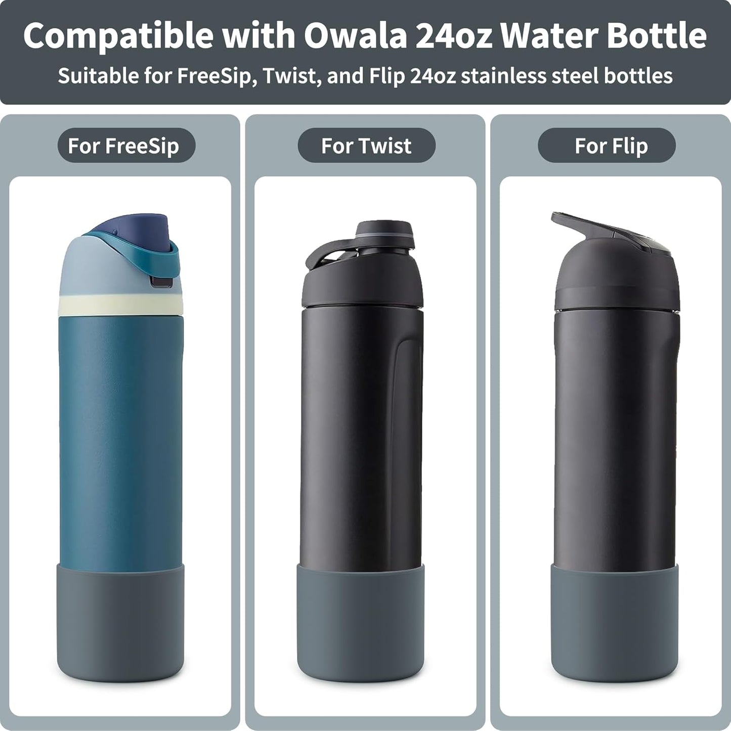 Silicone Boot for Owala 24 oz Water Bottles, Anti-Slip Protective Sleeve Bottom Protector for Owala Twist & FreeSip & Flip Stainless Steel Water Bottle (Grey)
