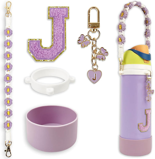 SITKOL Silicone Boot Cute Monogram Set Compatible with Owala Water Bottle 24 oz, 32 oz, 40 oz - Perfect Letter Owala Accessories for Owala Tumbler, Owala Free Sip, Pink Owala, Black Owala