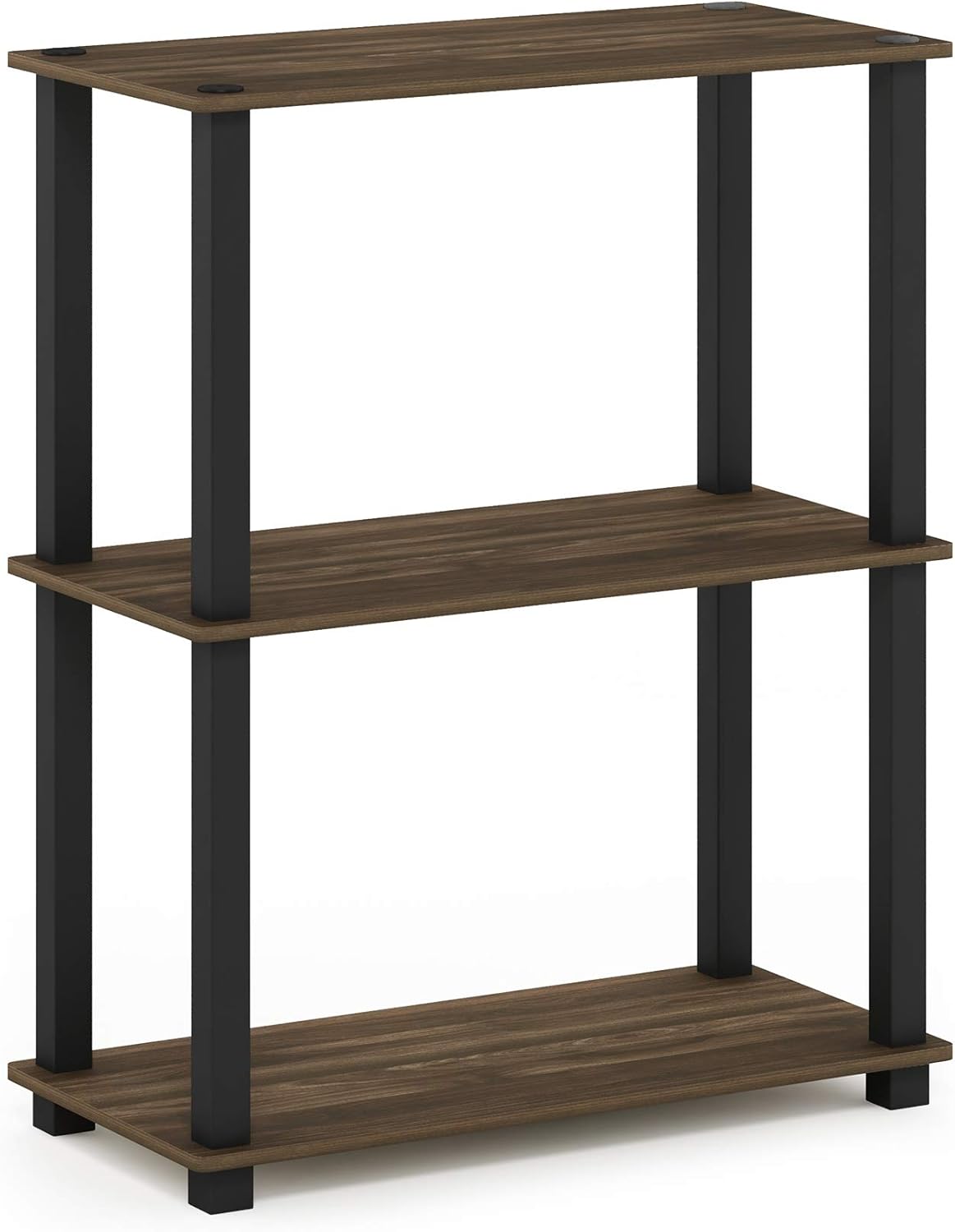 Furinno TURN-S-TUBE Storage Shelves, 3-Tier Book Shelf, Corner Shelf, Toolless Open Shelves, for Organization and Storage, Living Room, Garage, Home Office, Columbia Walnut
