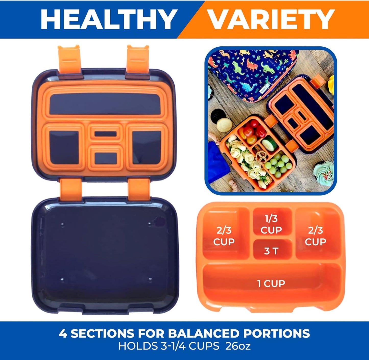 kinsho Bento Lunch Box with Insulated Bag, Water Bottle&Ice Pack Set for Kids Toddlers,5 Portion Sections, BPAFree Removable Tray, PreSchool Kid Toddler Daycare Lunches, Snack Container,Blue Dinosaur